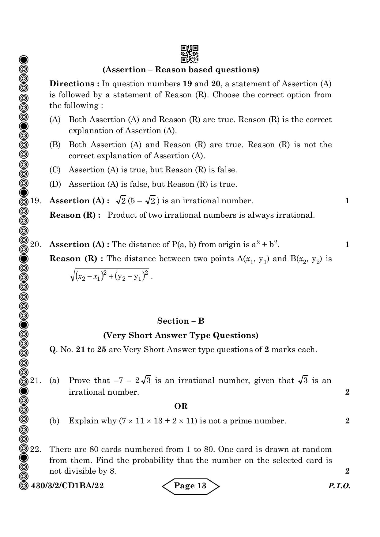 CBSE Class 10 430-3-2 Mathematics Basic 2024 Question Paper - Page 13
