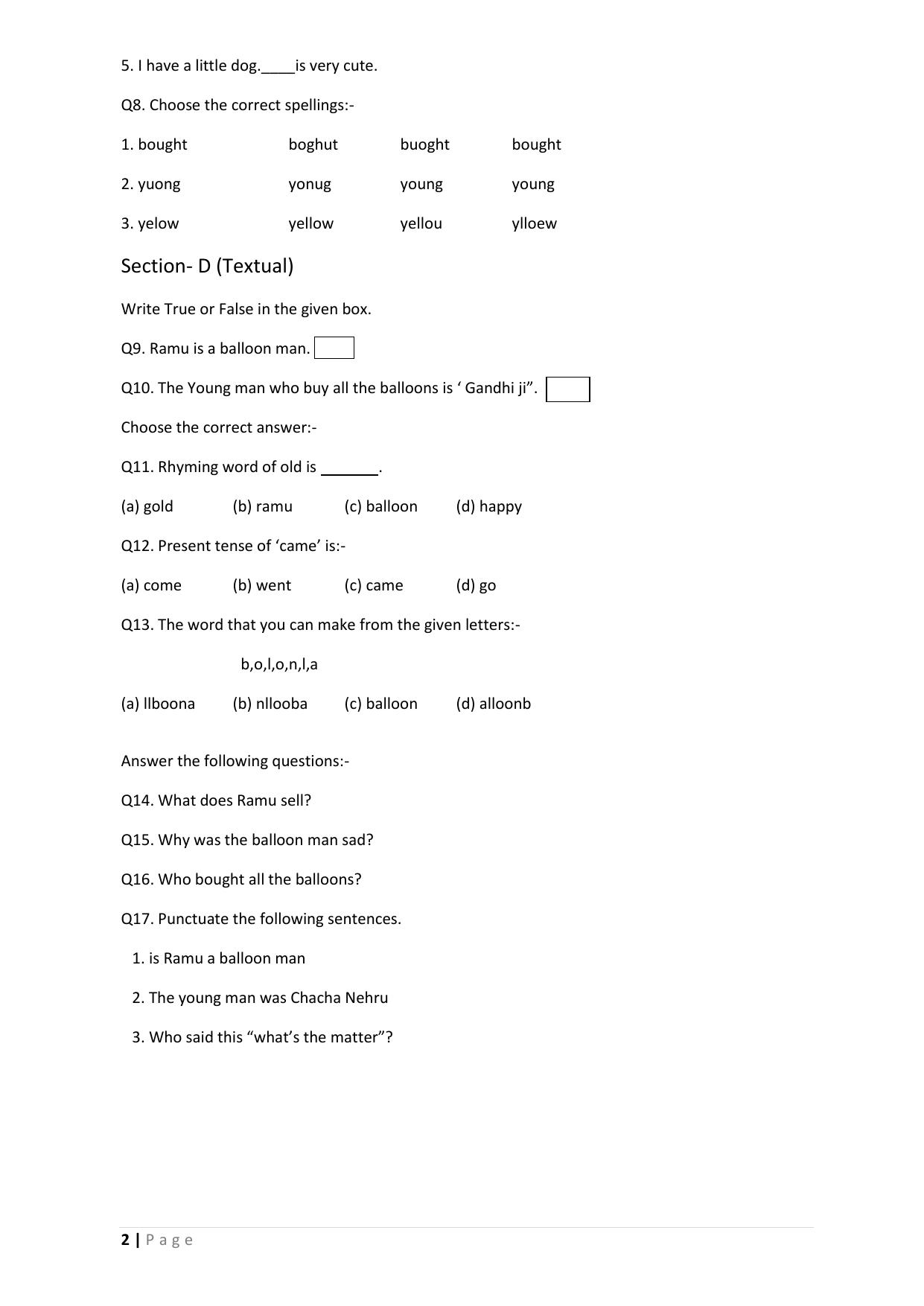 Chhattisgarh Board Class 5 English Question Bank - Page 6
