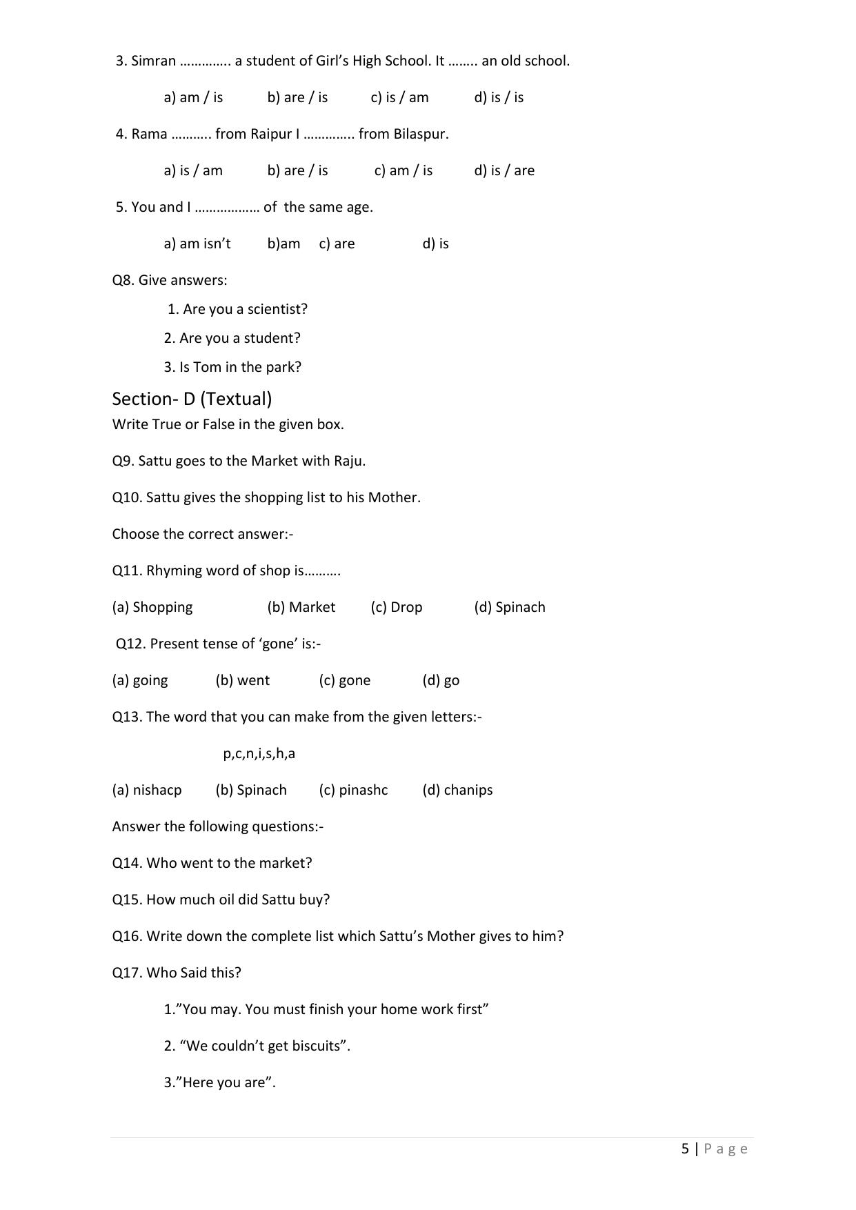 Chhattisgarh Board Class 5 English Question Bank - Page 9