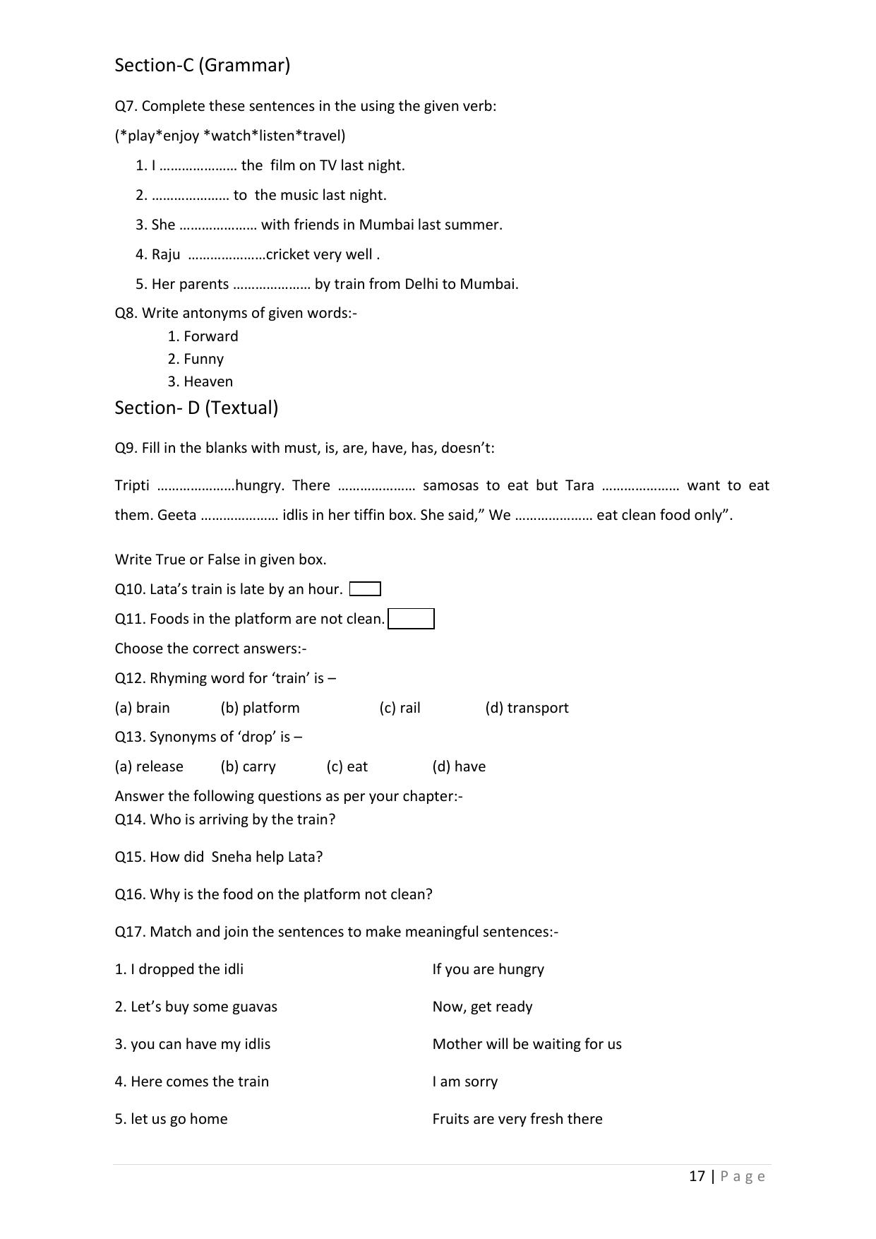 Chhattisgarh Board Class 5 English Question Bank - Page 21