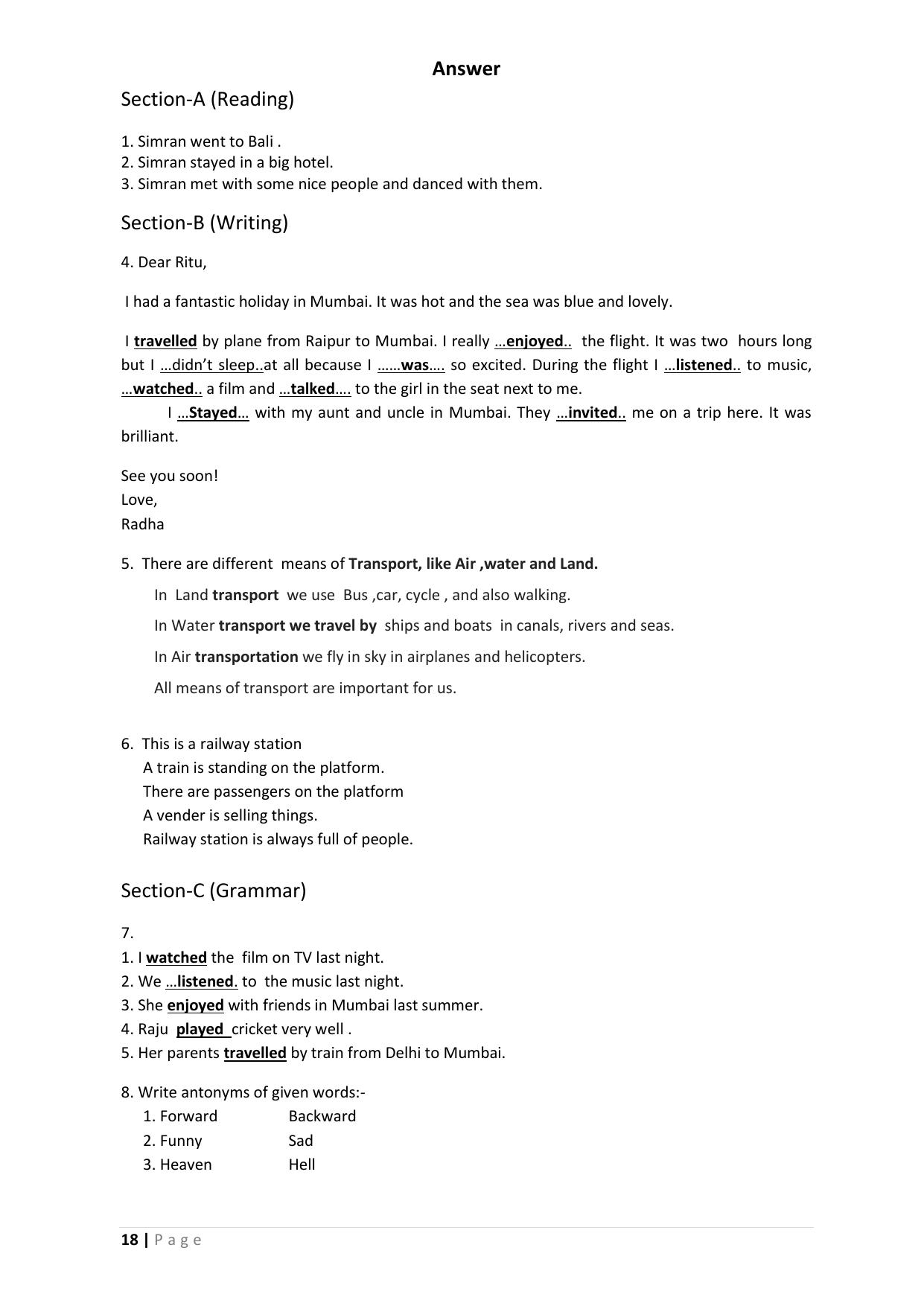 Chhattisgarh Board Class 5 English Question Bank - Page 22