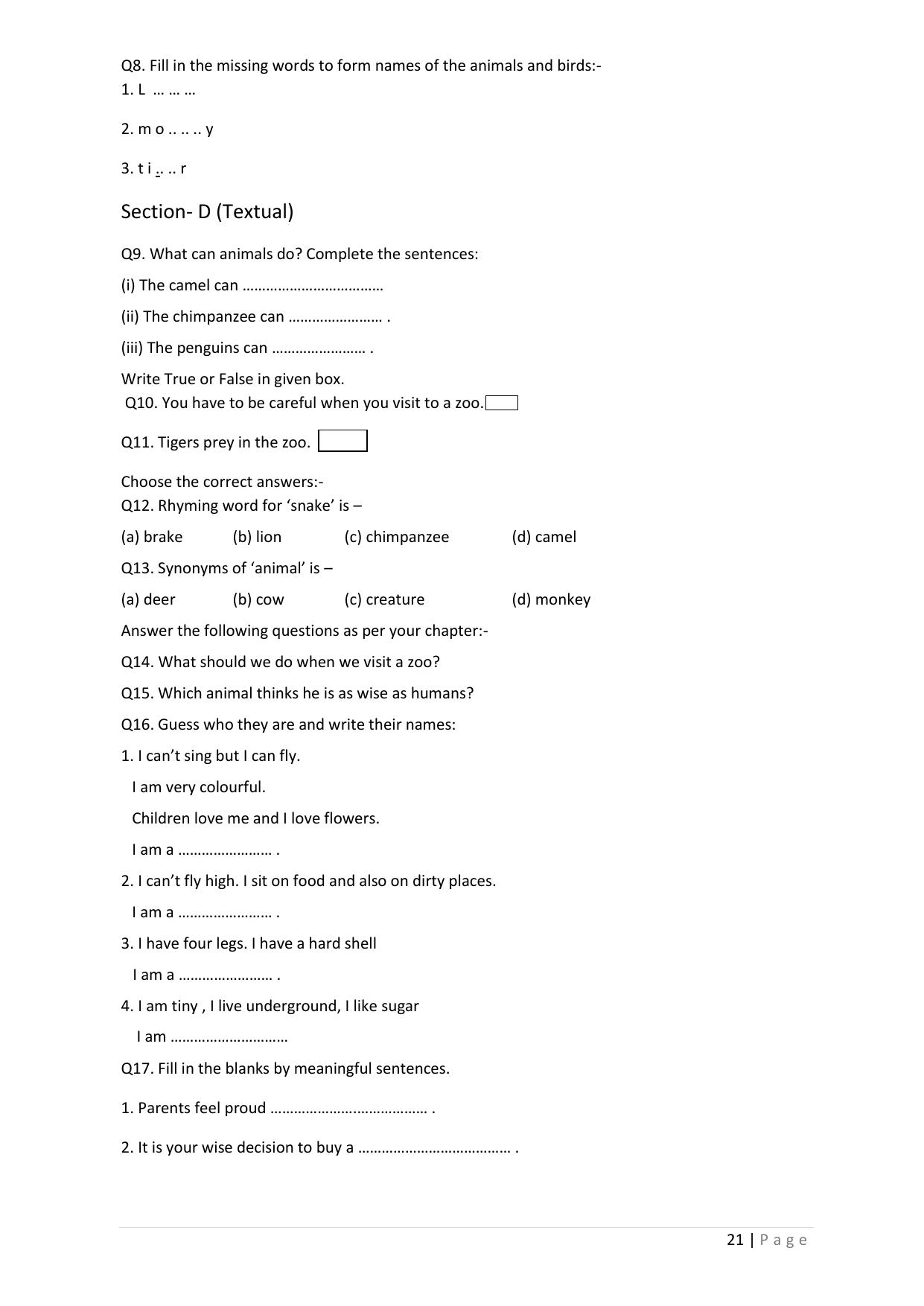 Chhattisgarh Board Class 5 English Question Bank - Page 25