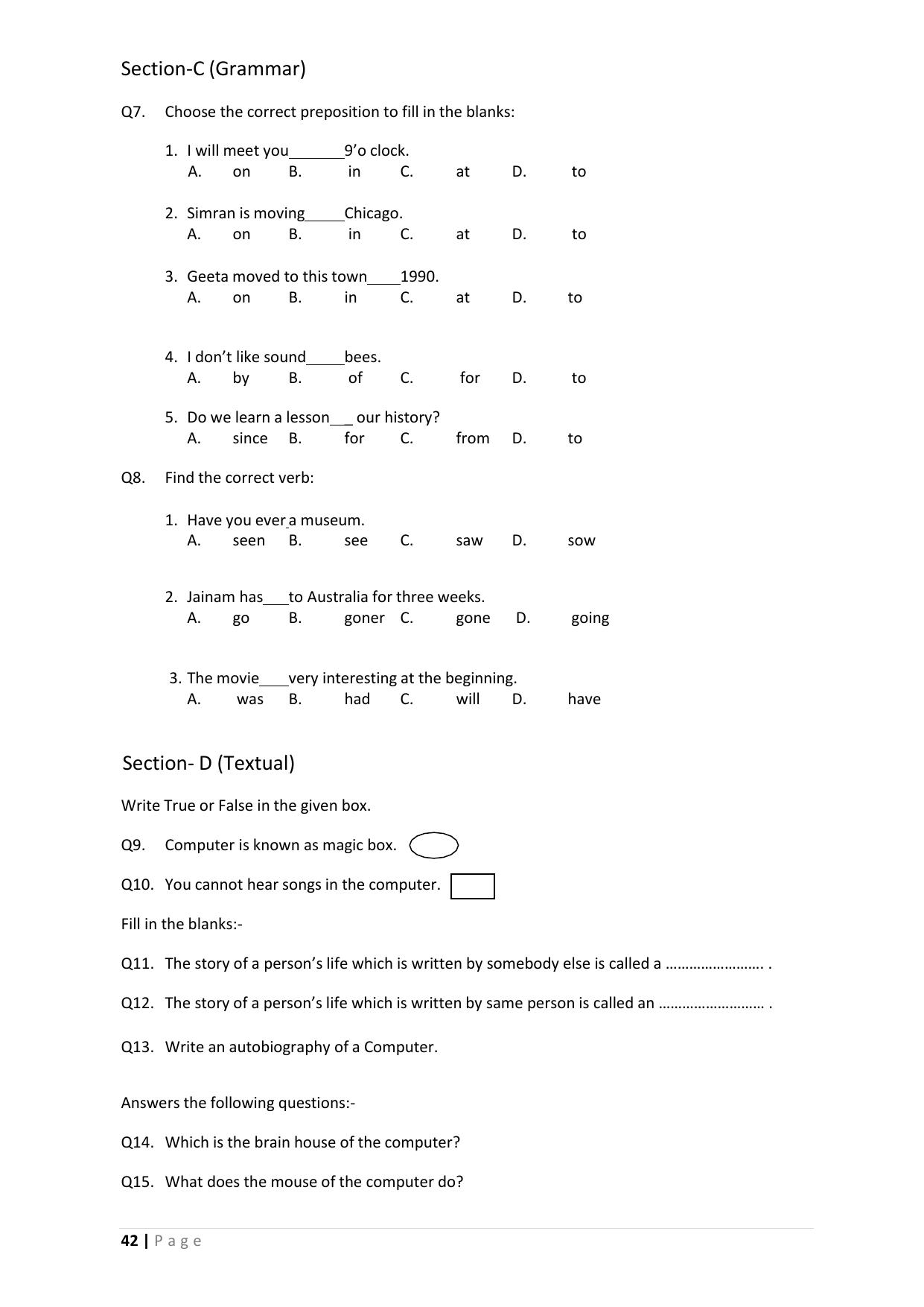 Chhattisgarh Board Class 5 English Question Bank - Page 46