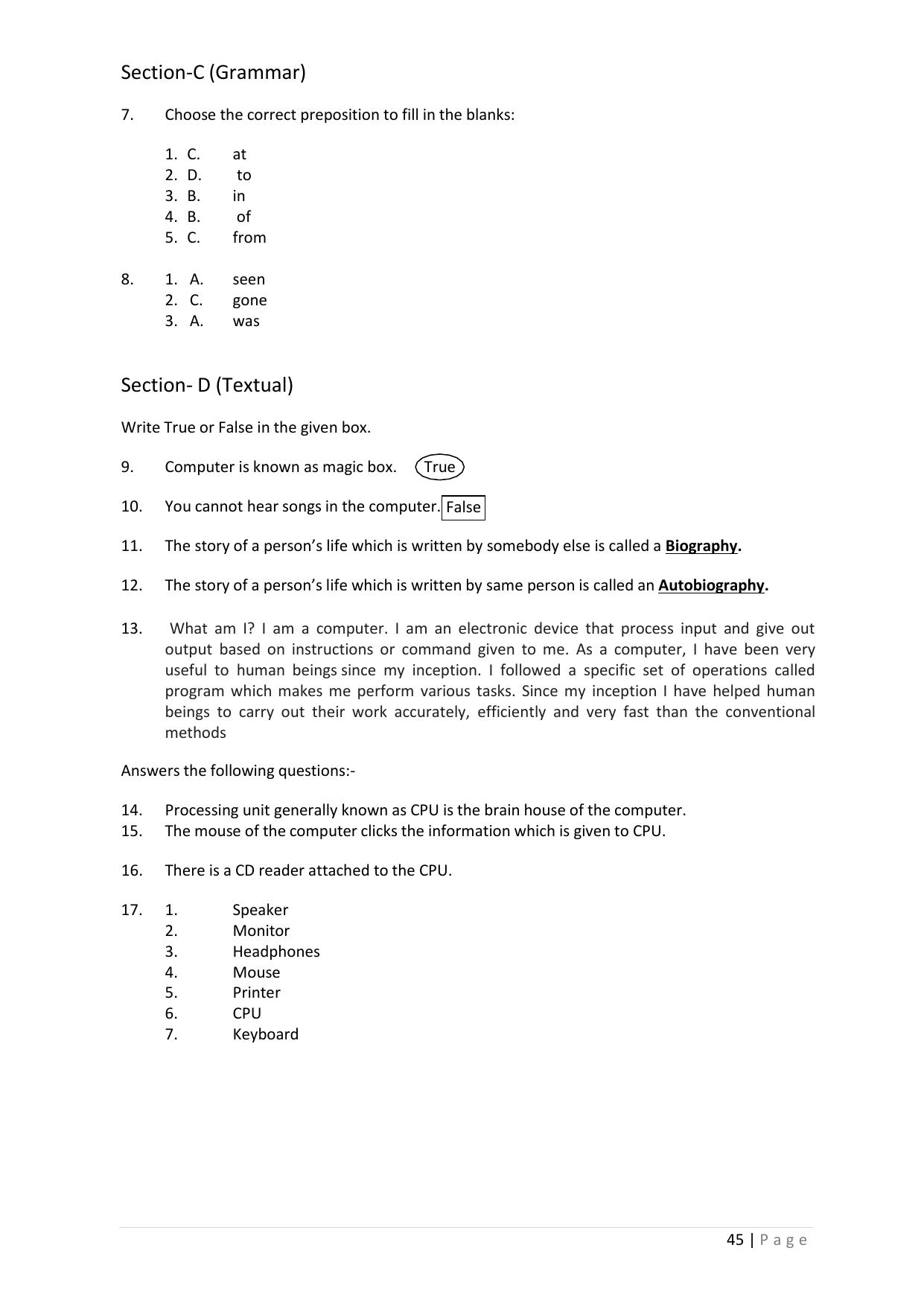 Chhattisgarh Board Class 5 English Question Bank - Page 49
