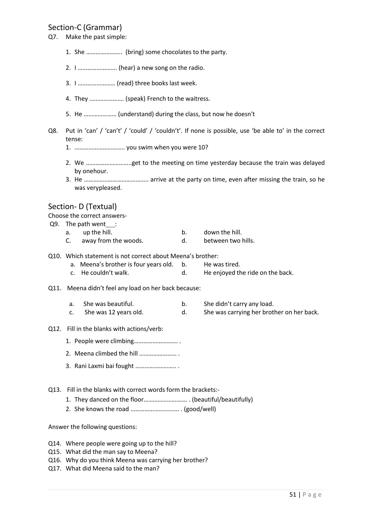 Chhattisgarh Board Class 5 English Question Bank - Page 55