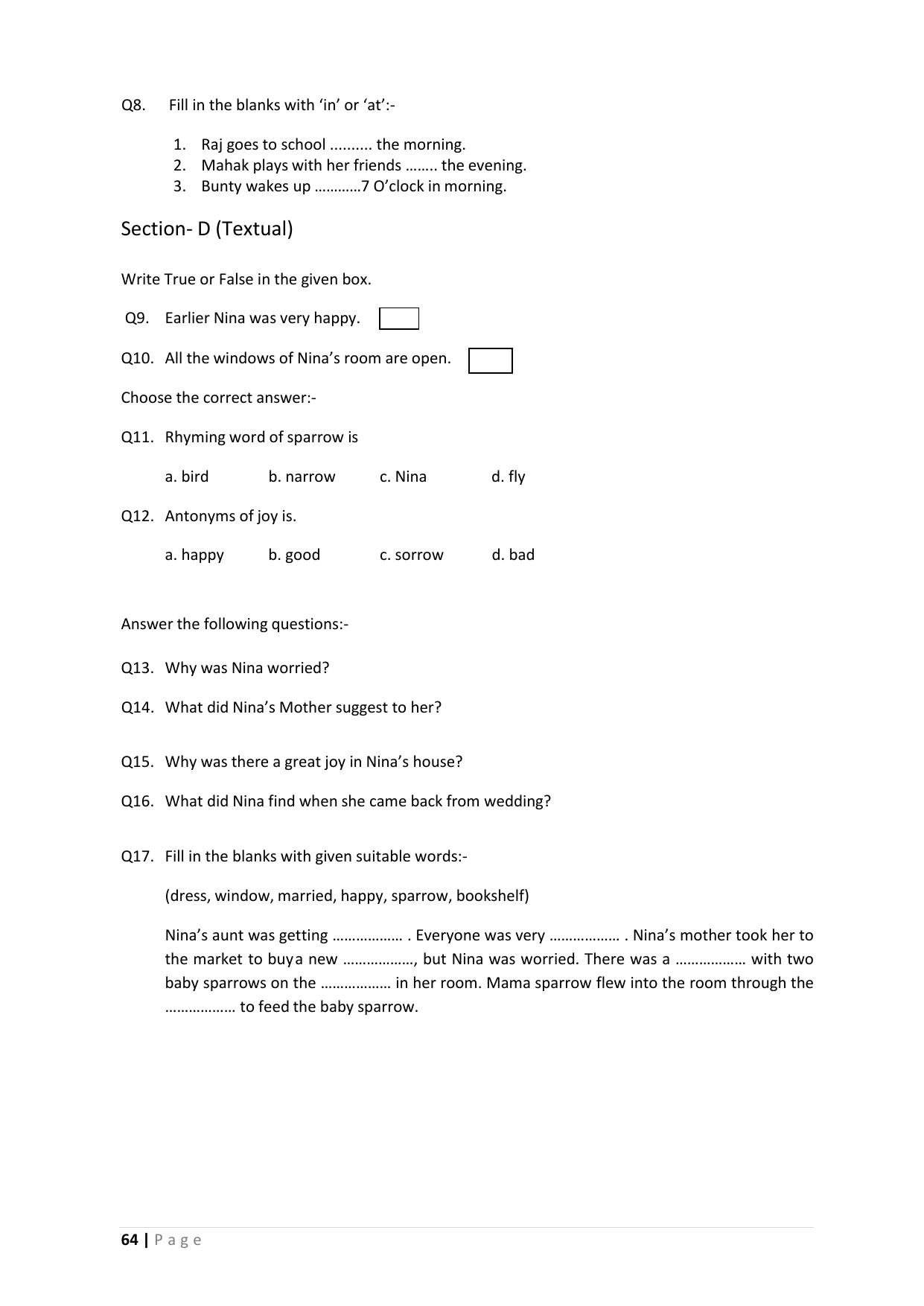 Chhattisgarh Board Class 5 English Question Bank - Page 68