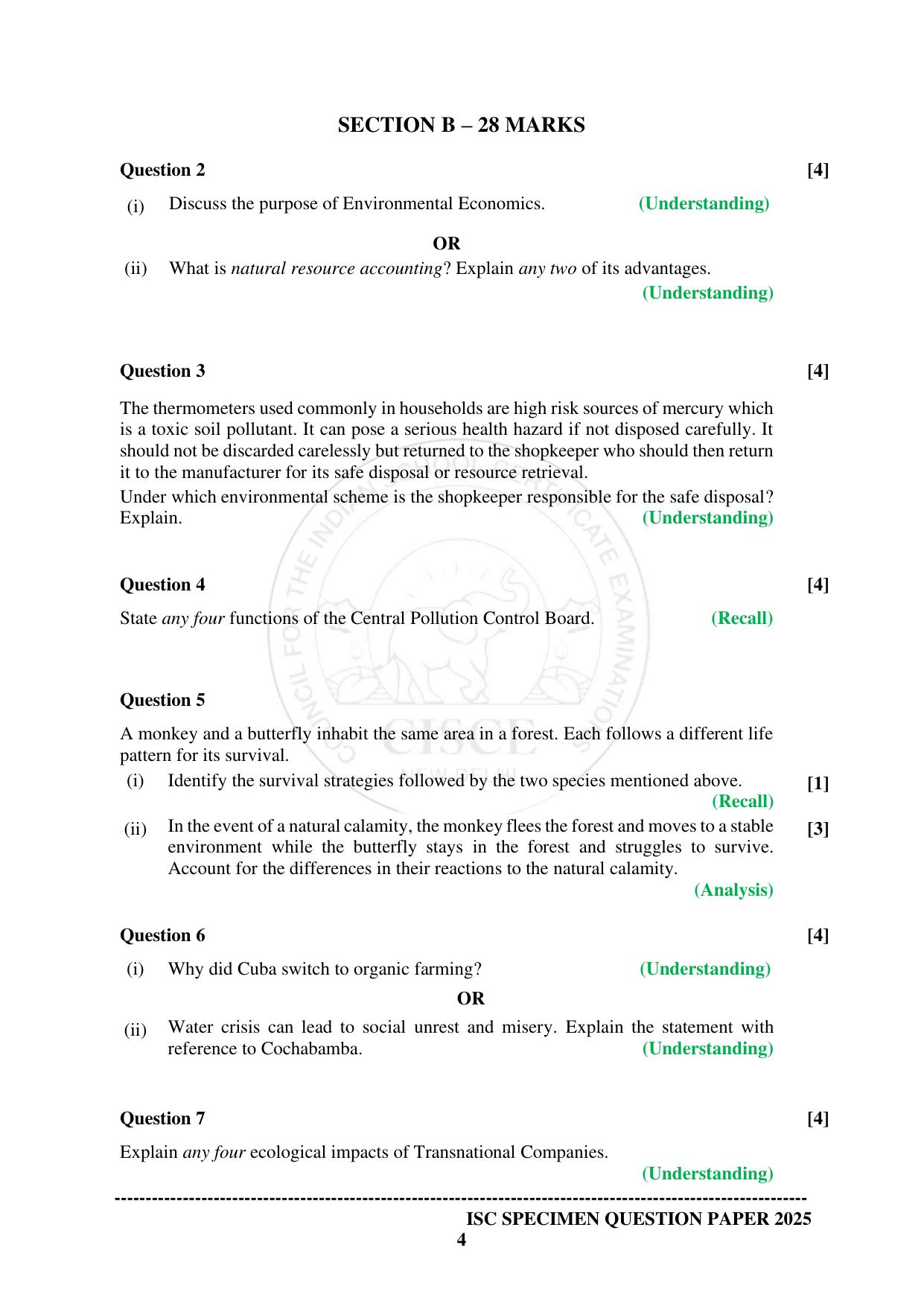 ISC Class 12 2025 ENVIRONMENTAL SCIENCE (SQP & AK) Specimen Paper - Page 4