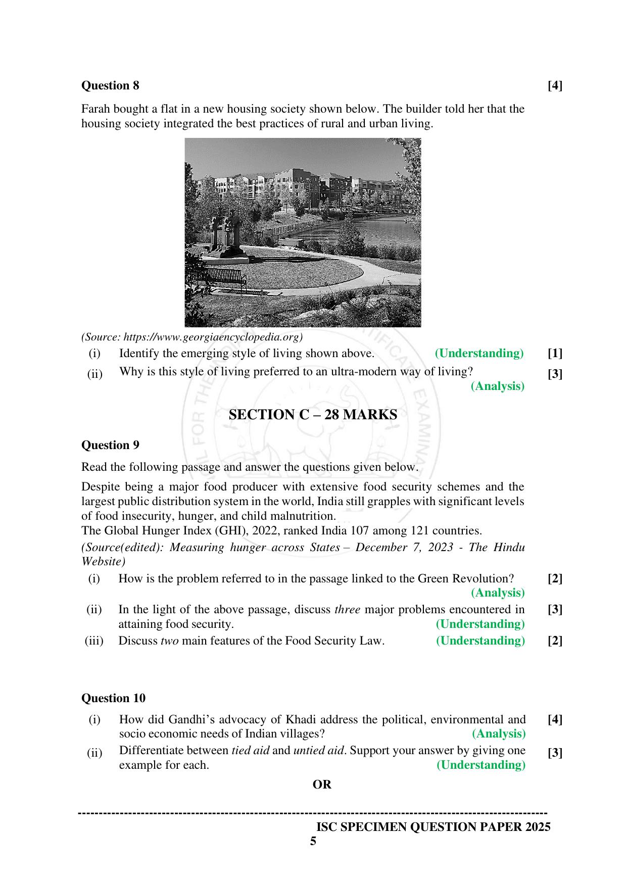 ISC Class 12 2025 ENVIRONMENTAL SCIENCE (SQP & AK) Specimen Paper - Page 5
