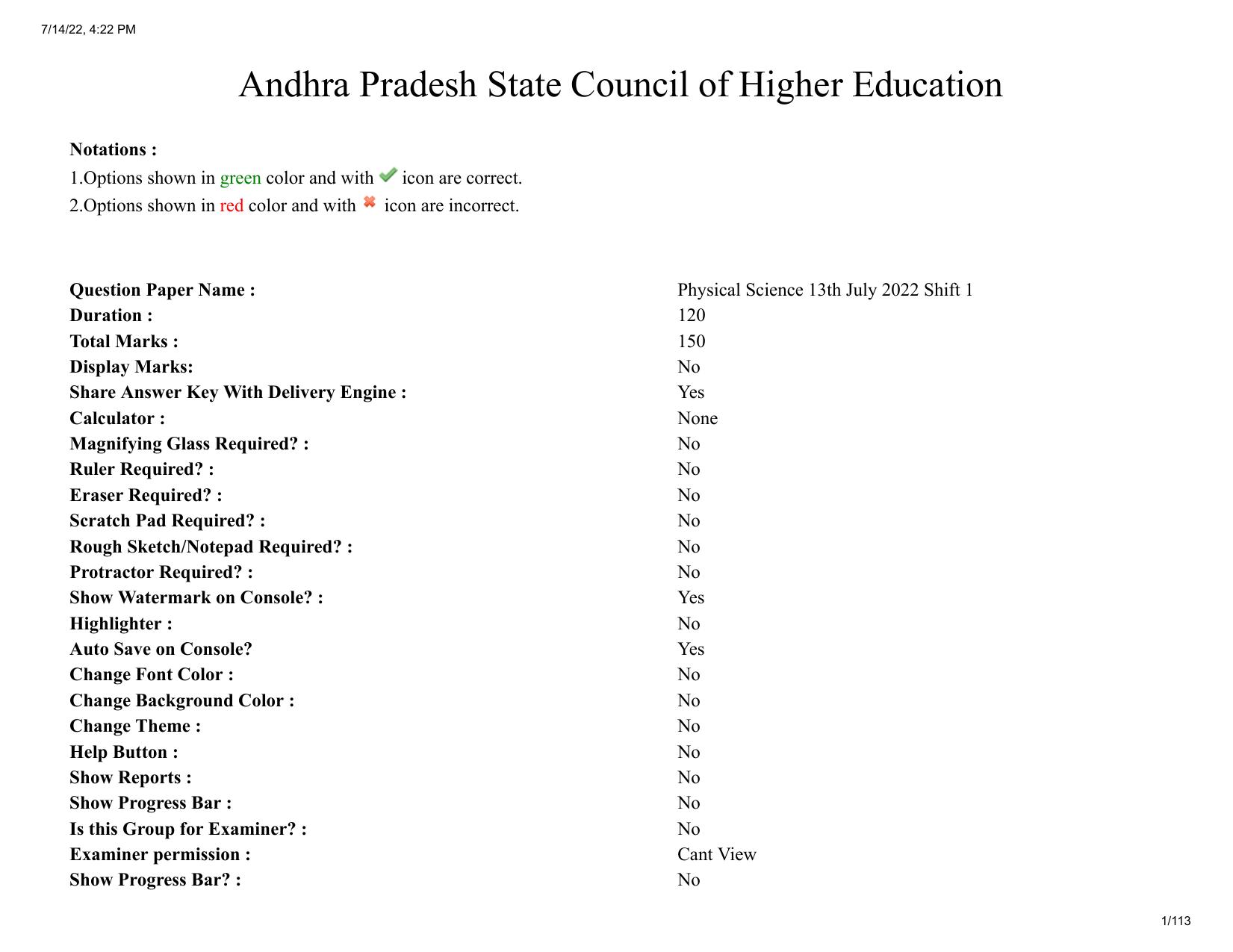 AP EDCET 13th July 2022 Physical Science Question Paper Shift 1 - Page 1