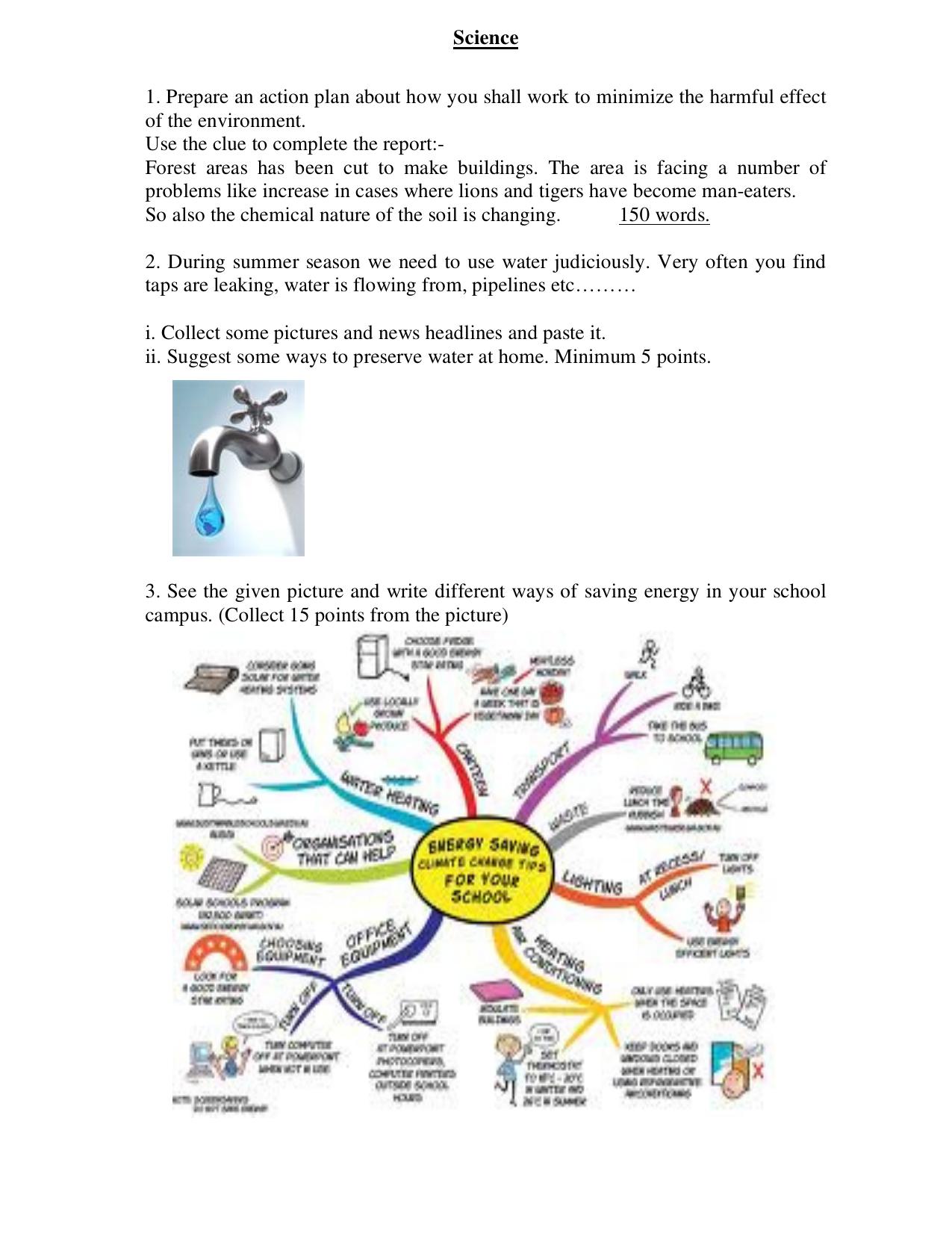 Worksheet for Class 4 Science Project Assignment - Page 1