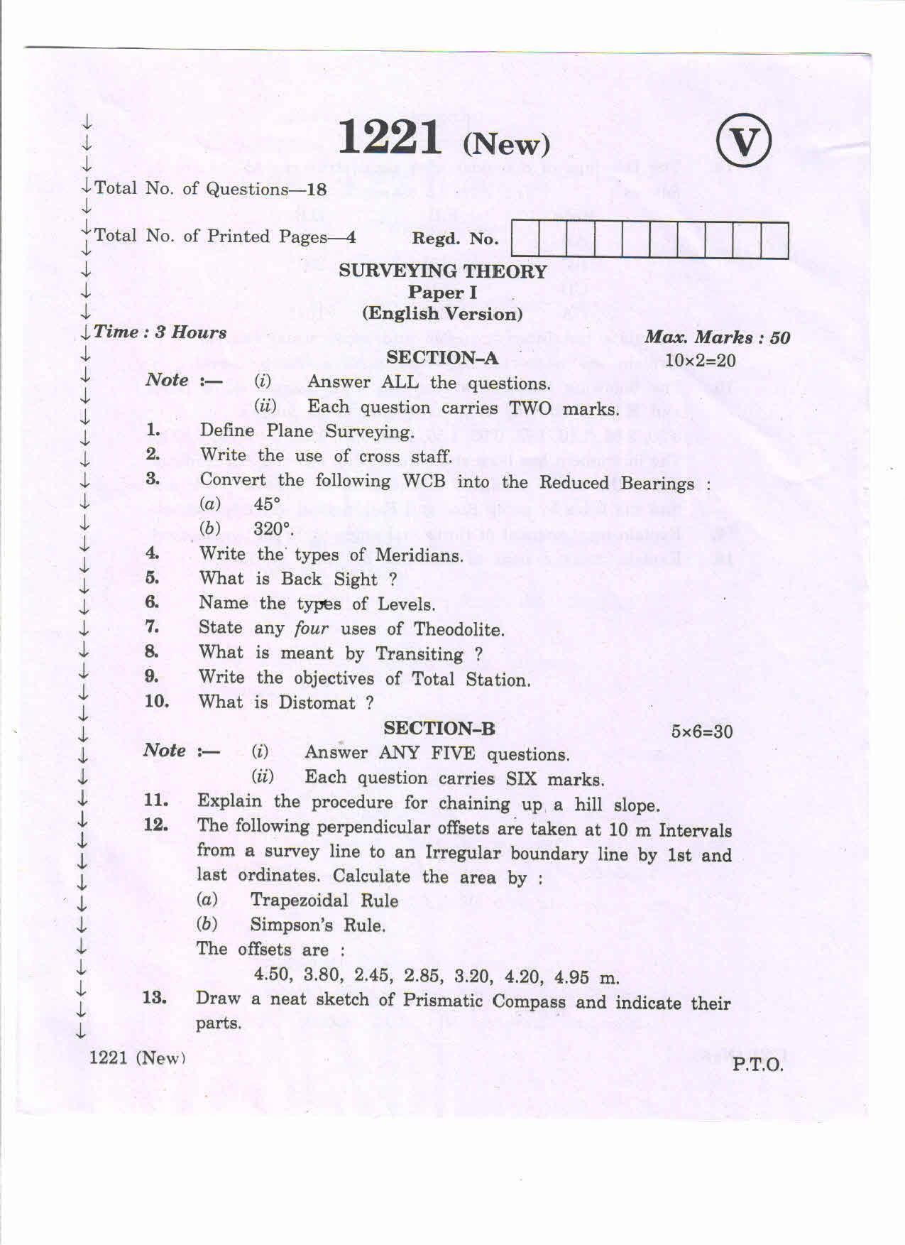 AP Inter 2nd Year Vocational Question Paper March - 2020 - Surveying Theory-I - Page 1