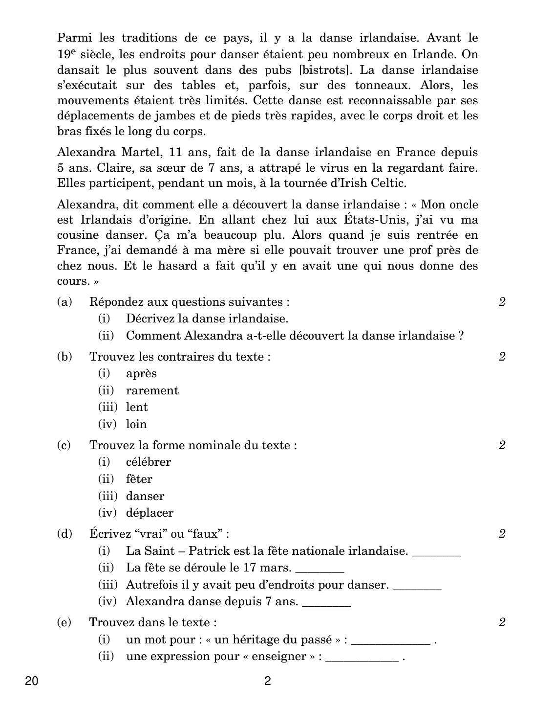 CBSE Class 10 20 French 2019 Compartment Question Paper - Page 2