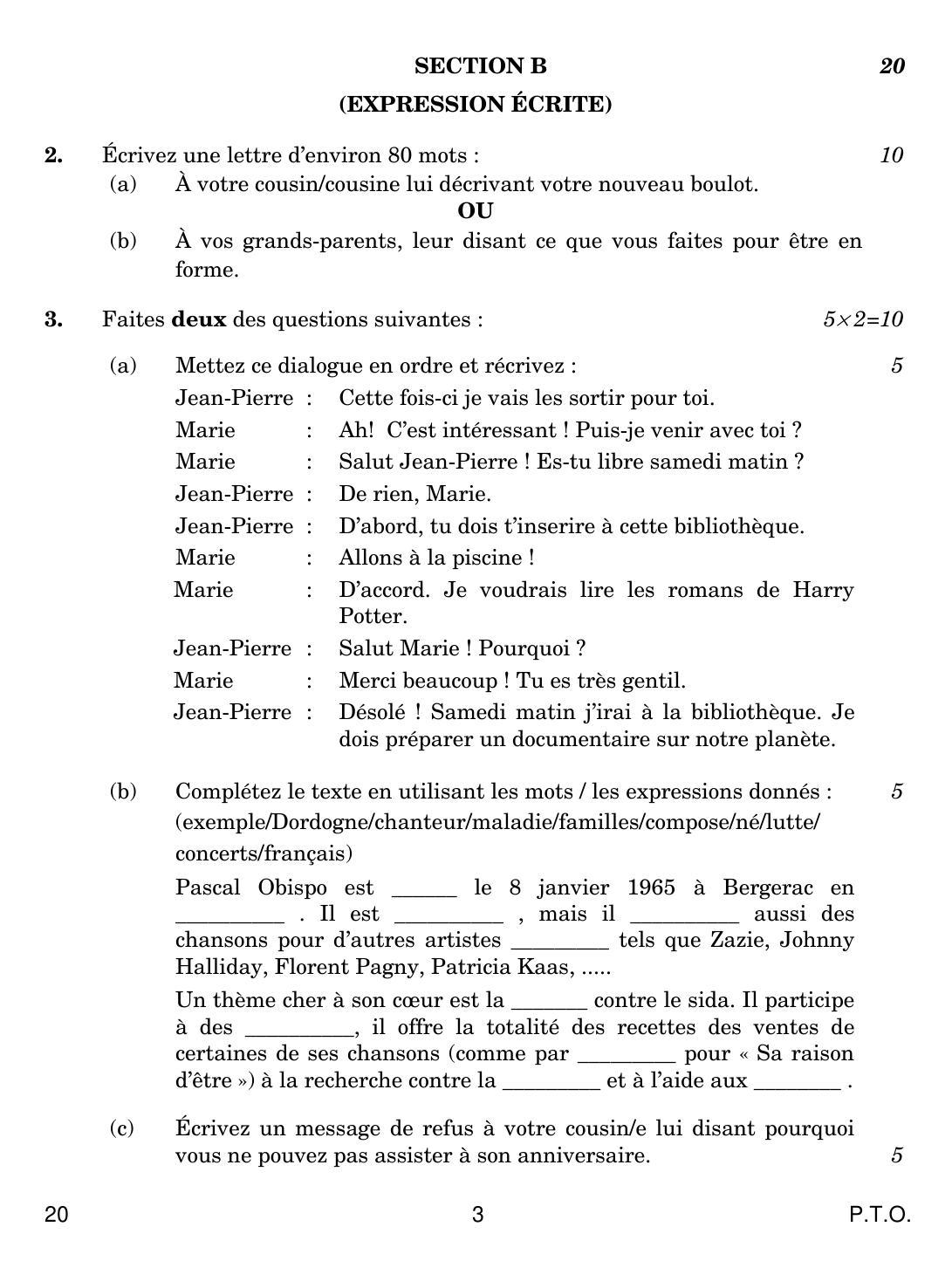 CBSE Class 10 20 French 2019 Compartment Question Paper - Page 3