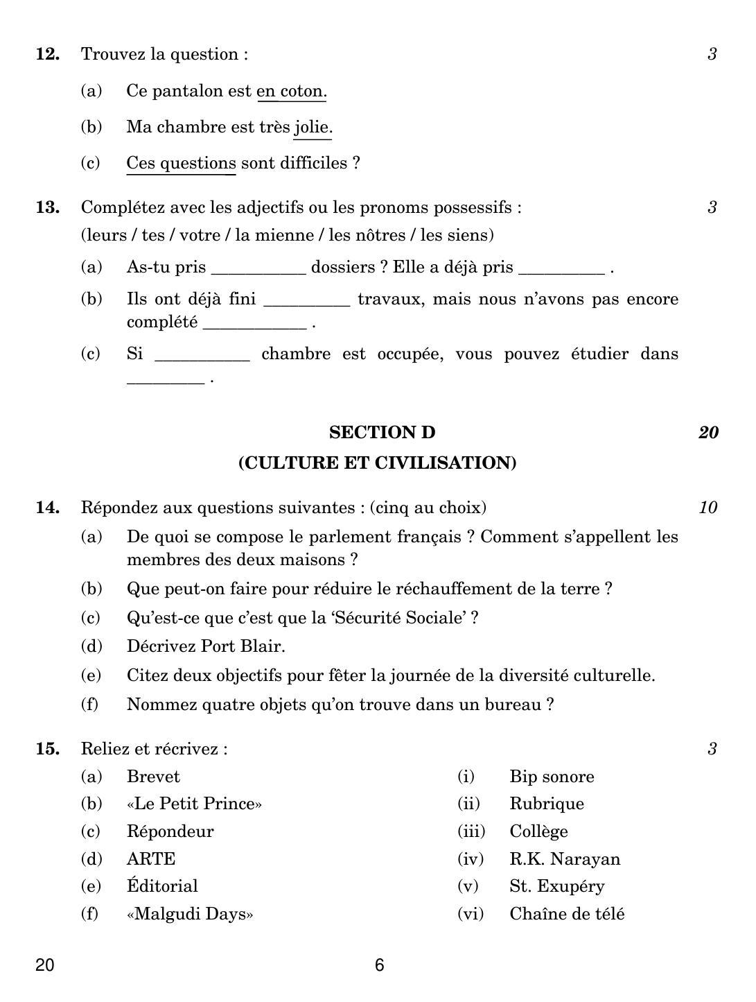 CBSE Class 10 20 French 2019 Compartment Question Paper - Page 6