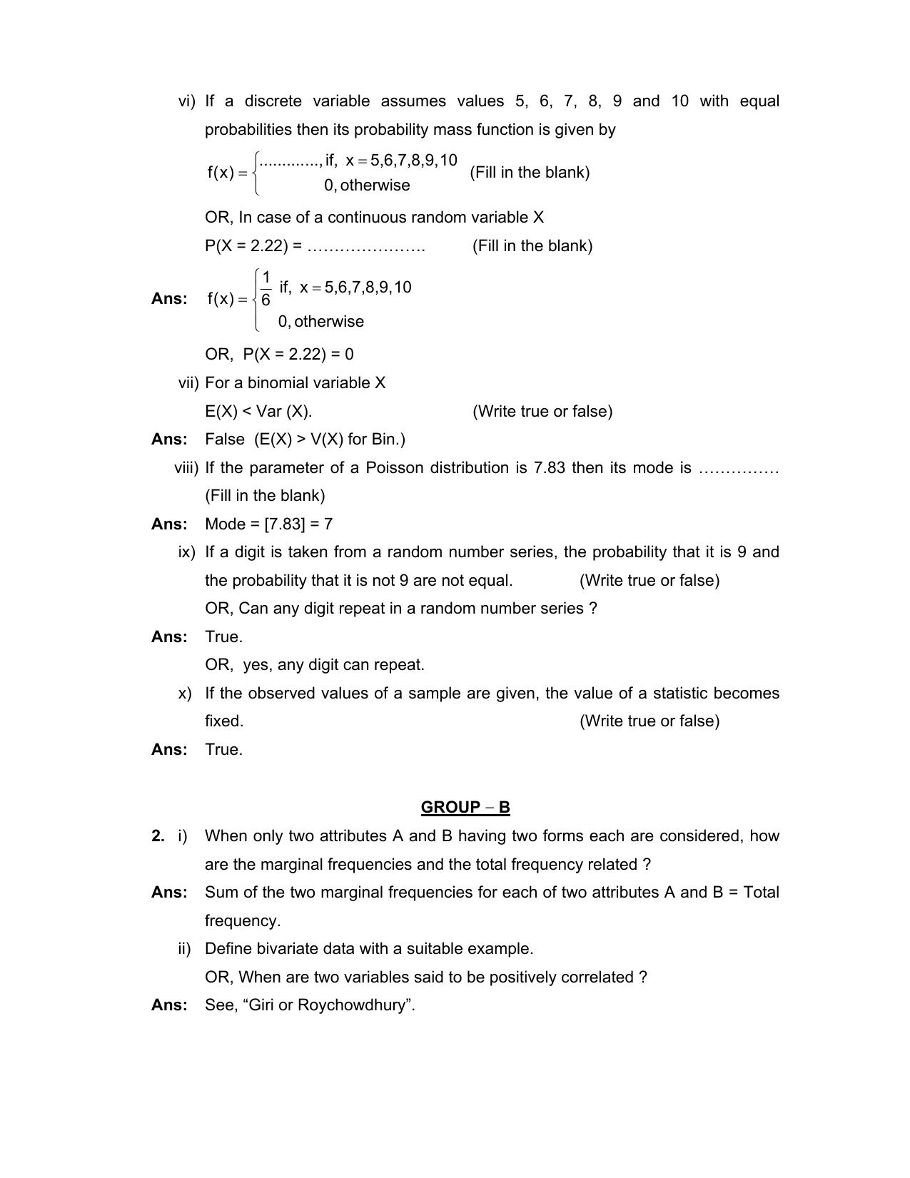 West Bengal Board Class 12 Statistics 2020 Question Paper - Page 2