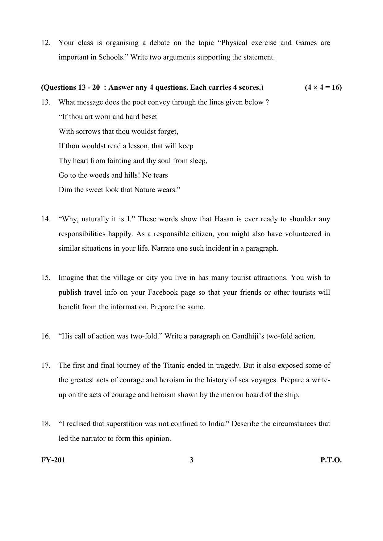 Kerala Plus One (Class 11th) Part-I English Question Paper 2021 - Page 3