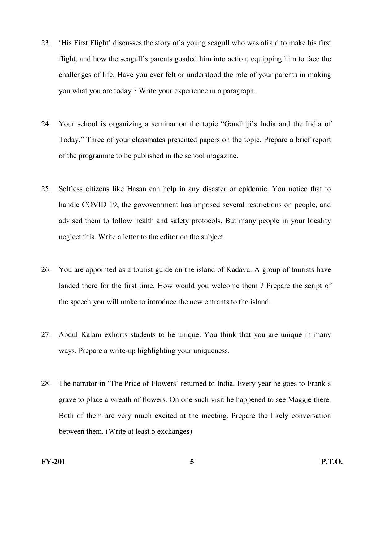 Kerala Plus One (Class 11th) Part-I English Question Paper 2021 - Page 5