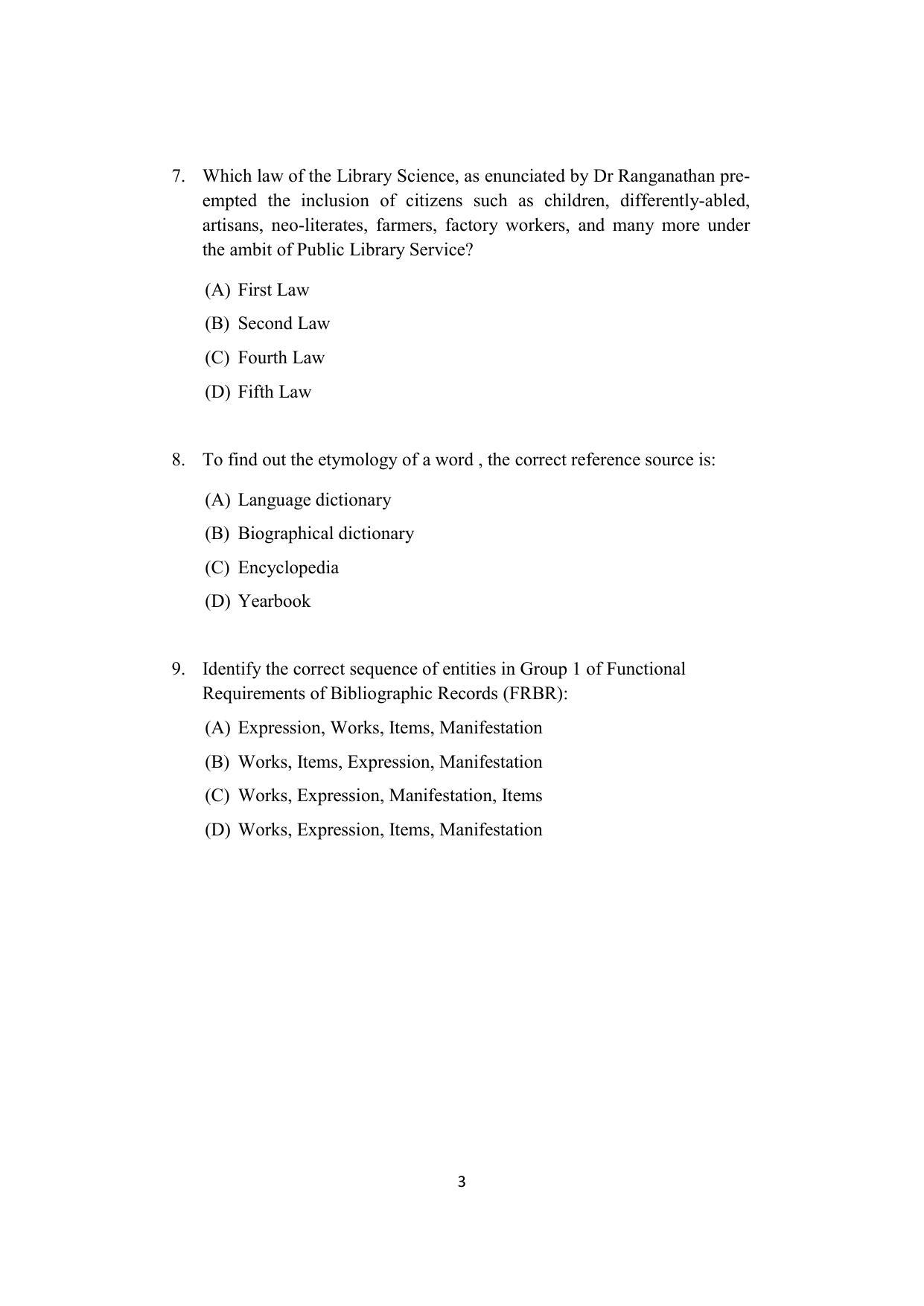 ISI Admission Test JRF in Library and Information Science LIA 2021 Sample Paper - Page 3