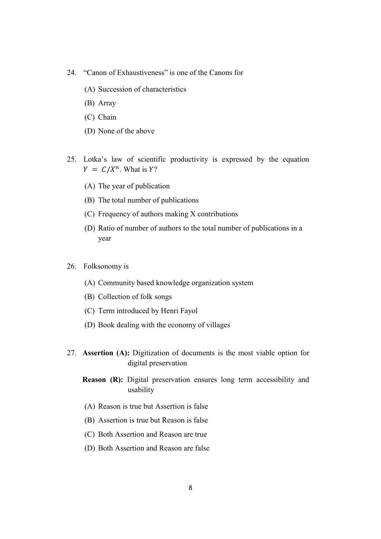 ISI Admission Test JRF in Library and Information Science LIA 2021 Sample Paper - Page 8