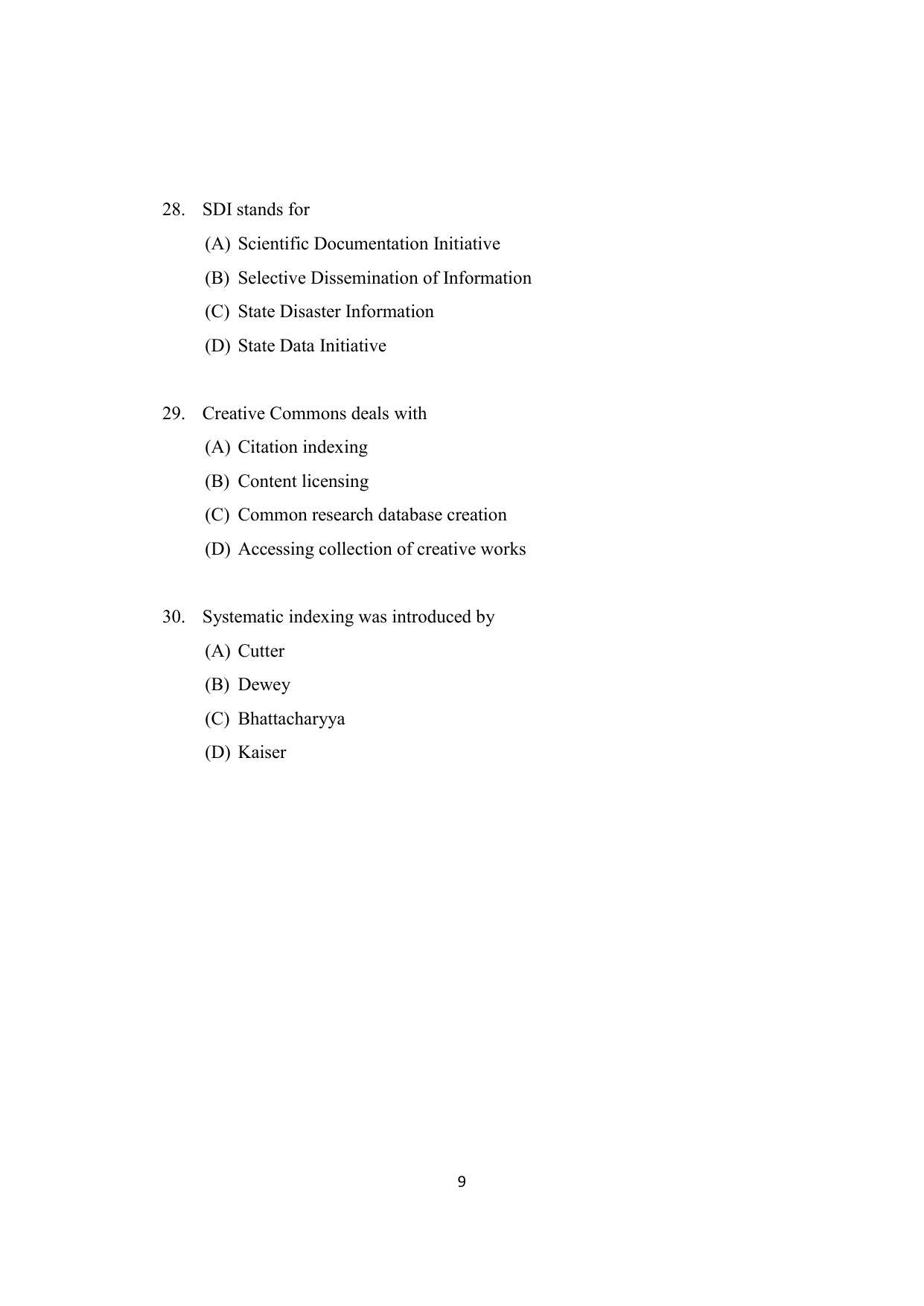 ISI Admission Test JRF in Library and Information Science LIA 2021 Sample Paper - Page 9