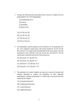 ISI Admission Test JRF in Library and Information Science LIA 2021 Sample Paper