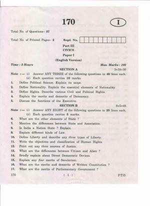 AP Inter 1st Year Civics-I (EM) May-2019-General Question Paper