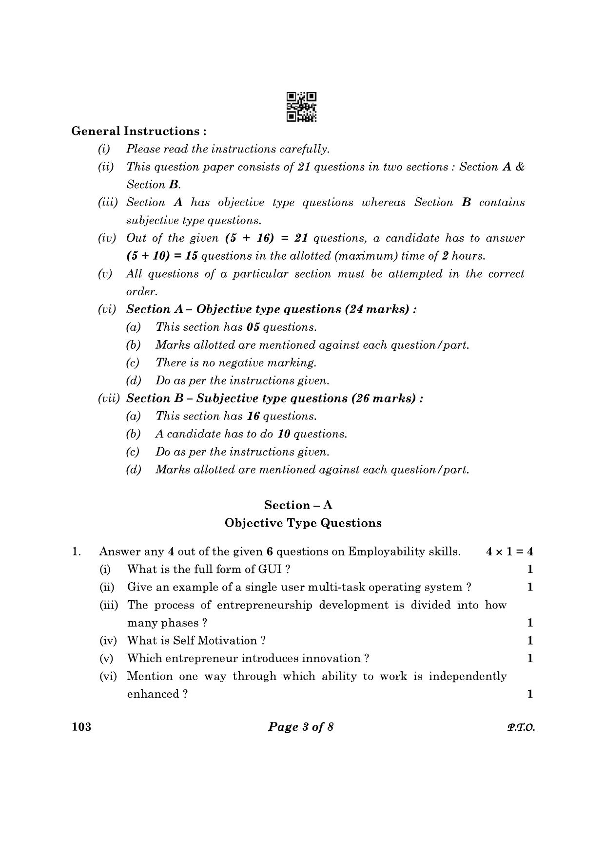 CBSE Class 10 103_Multi Skill Foundation Course 2023 Question Paper - Page 3
