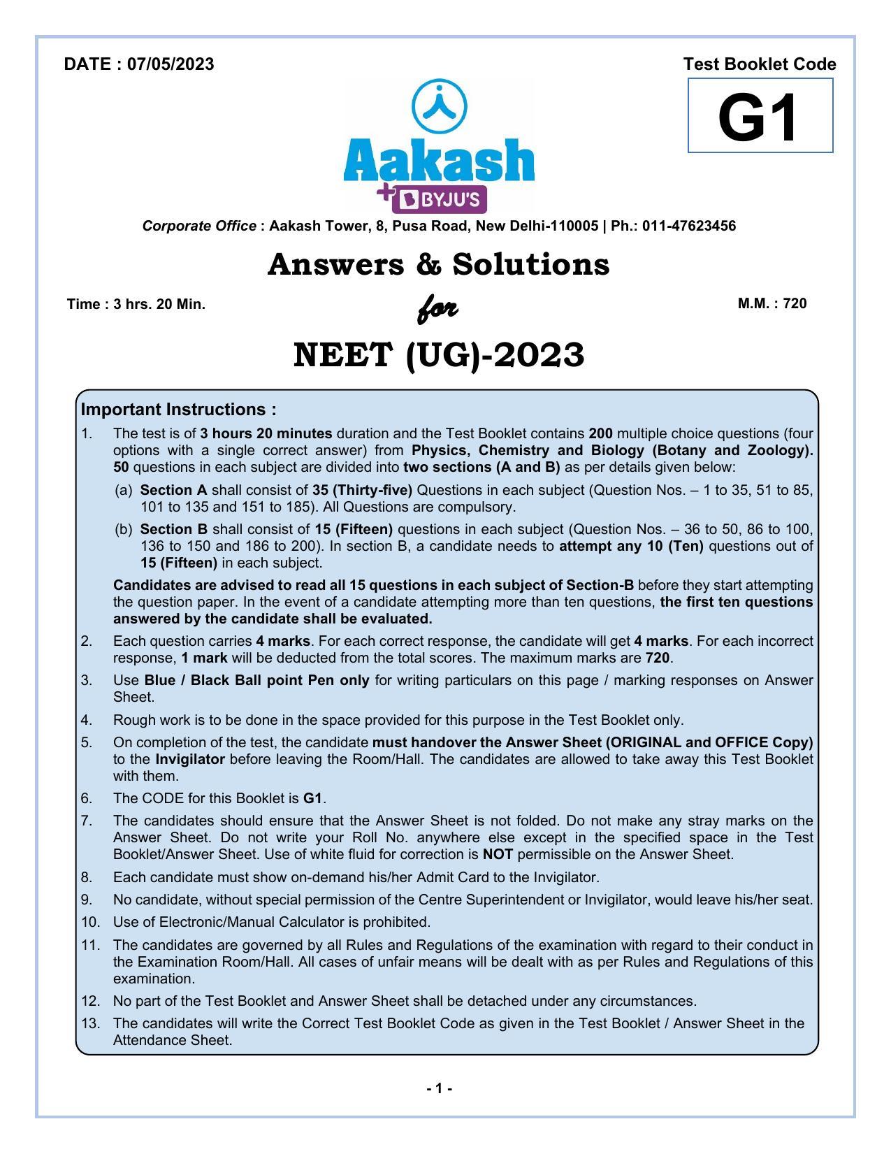 NEET 2023 Question Paper G1 - Page 1