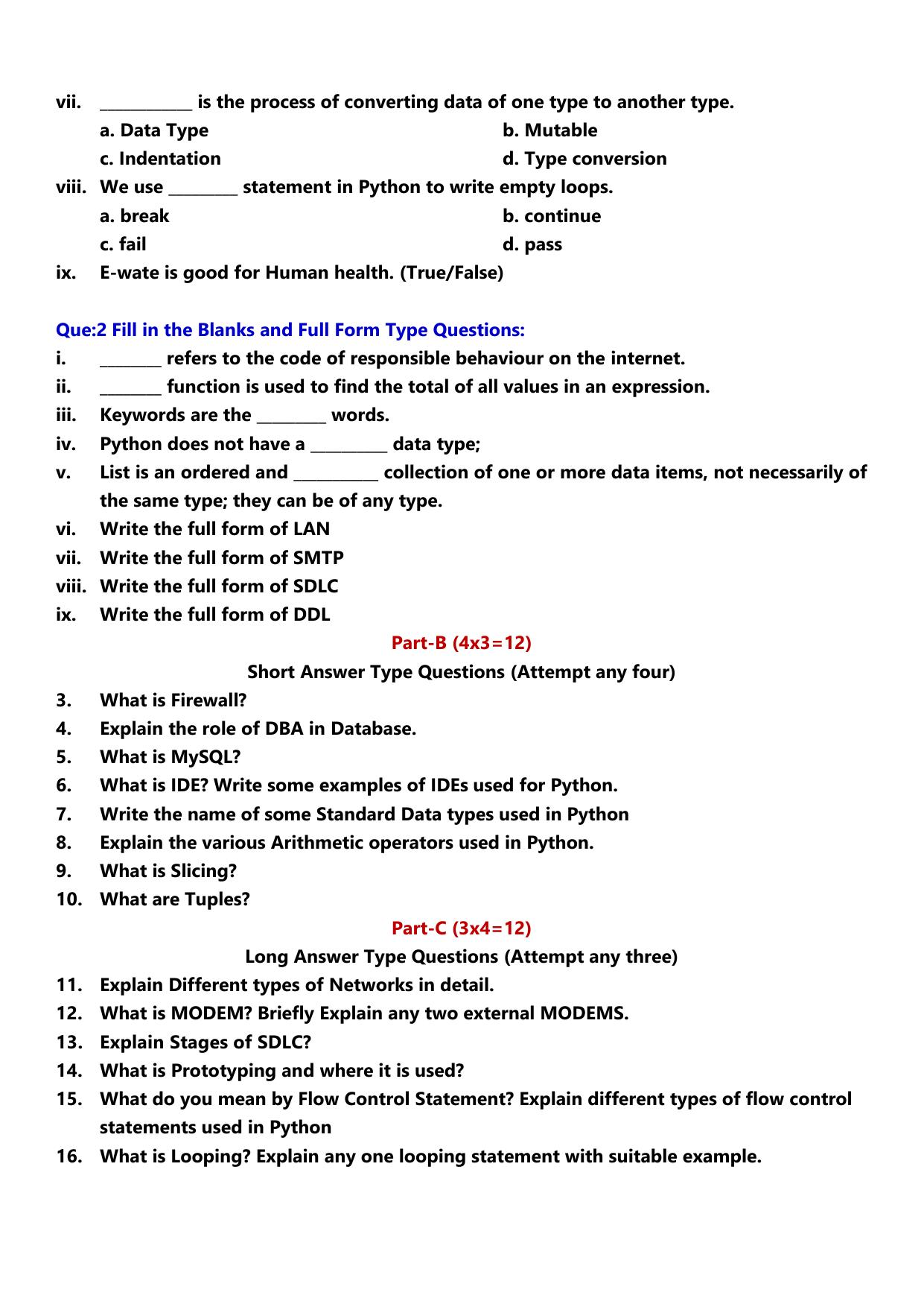 PSEB Class 12 Computer Application (For DA Students) Model Papers 2025 - Page 2