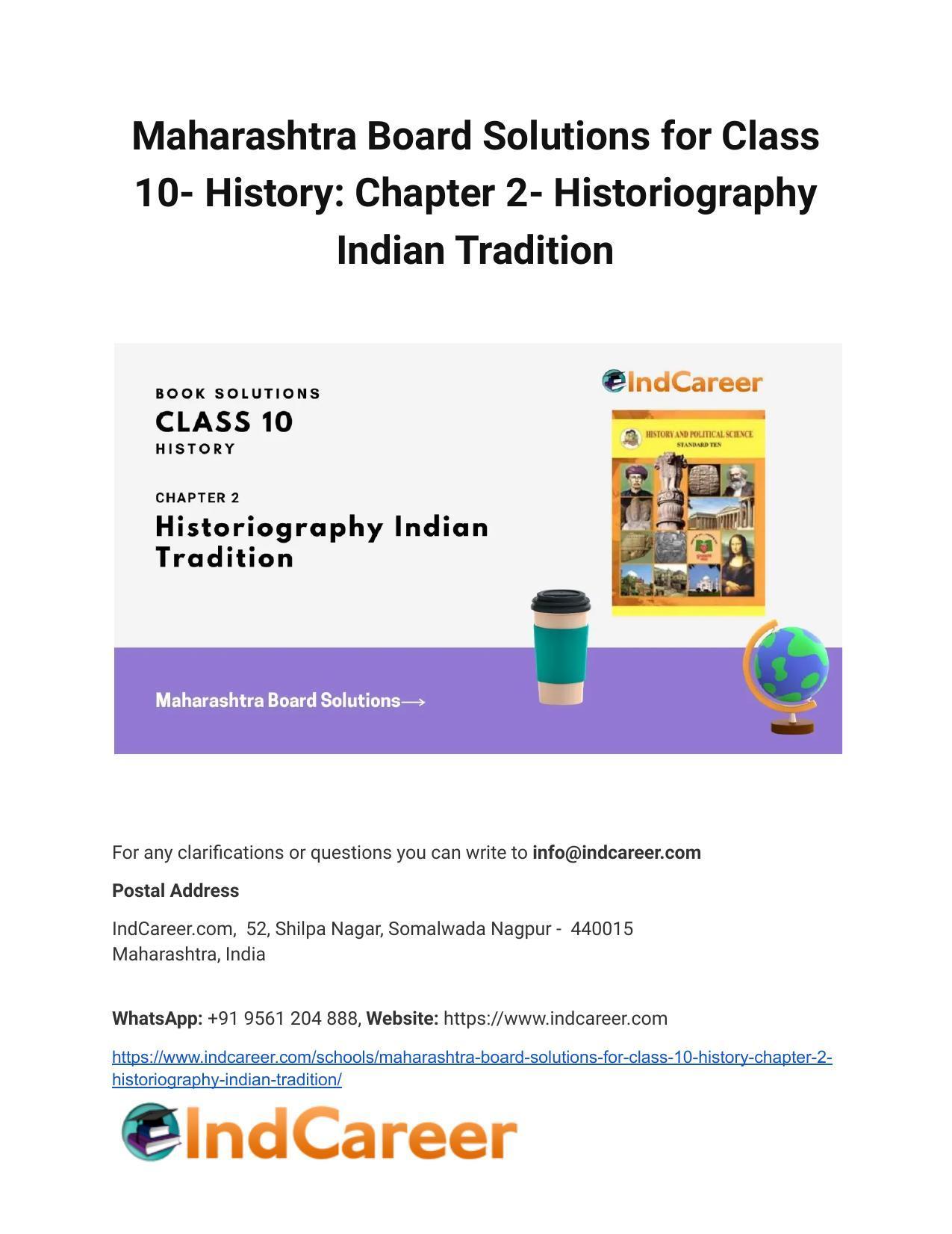 Maharashtra Board Solutions for Class 10- History: Chapter 2- Historiography Indian Tradition - Page 1