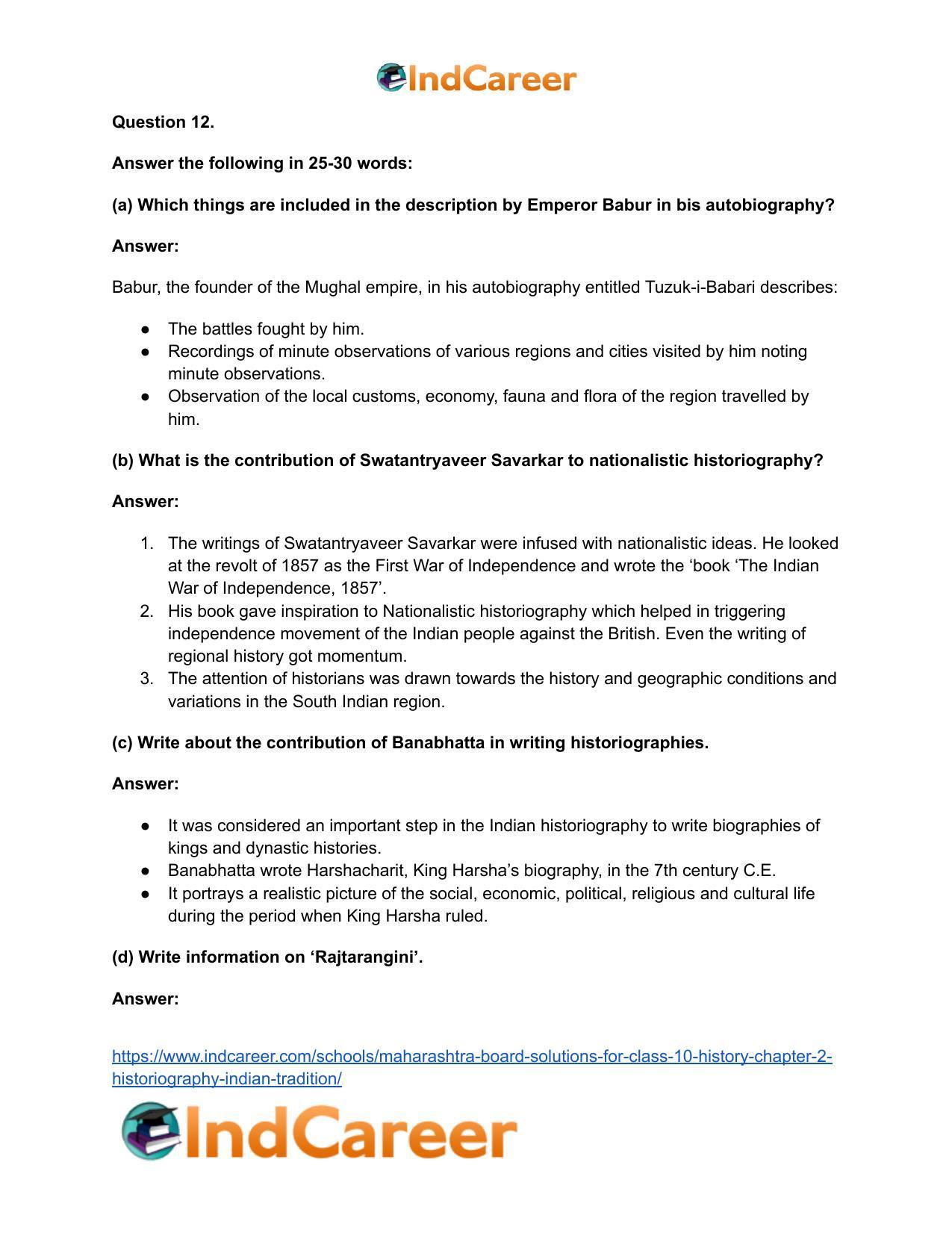 Maharashtra Board Solutions for Class 10- History: Chapter 2- Historiography Indian Tradition - Page 21