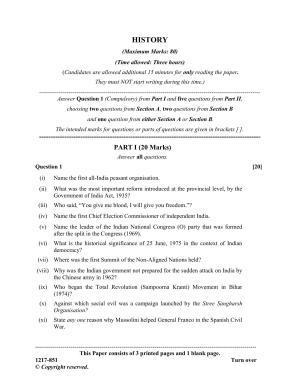 ISC Class 12 2017 History Question Paper