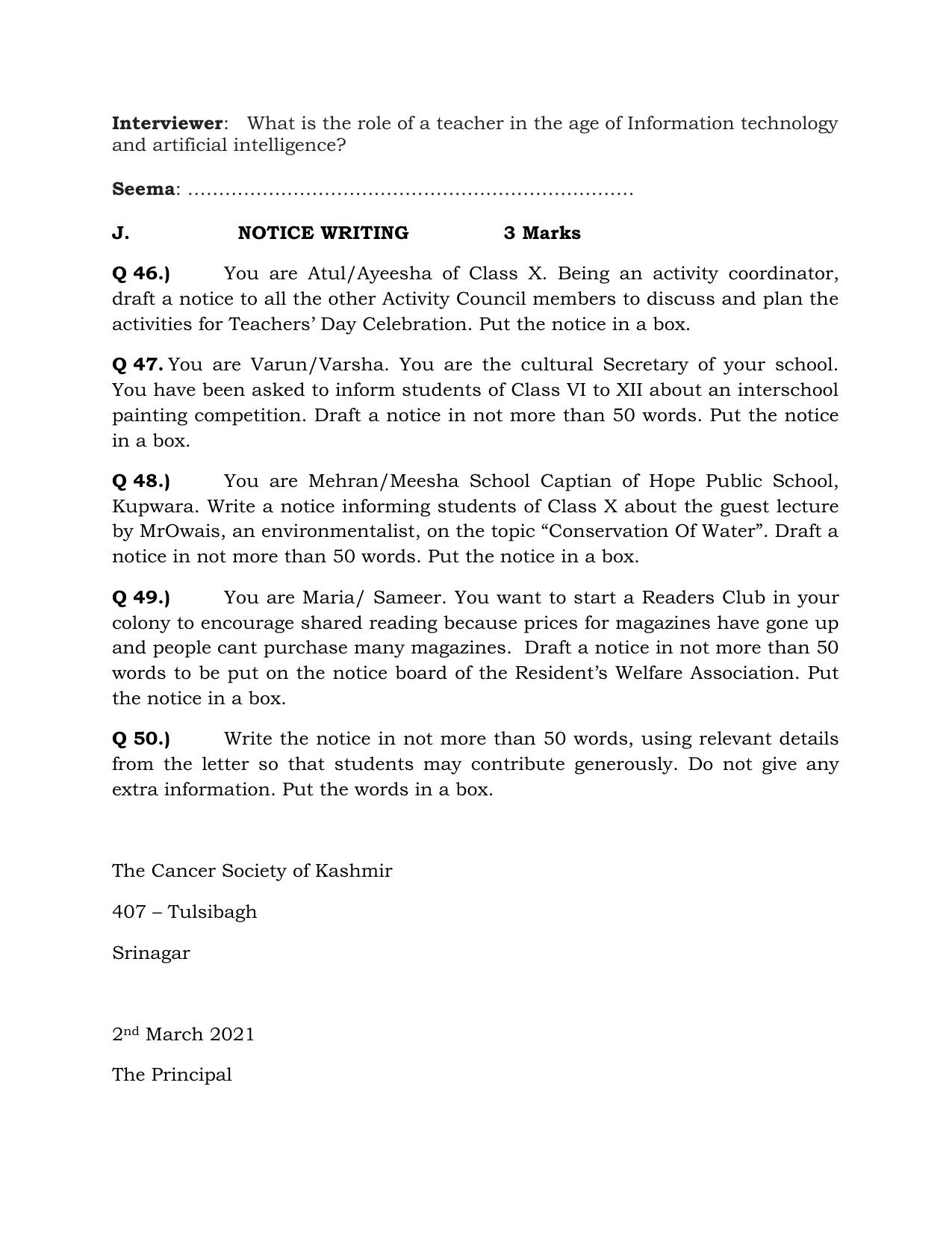 JKBOSE Class 10 English Question Bank - Page 19