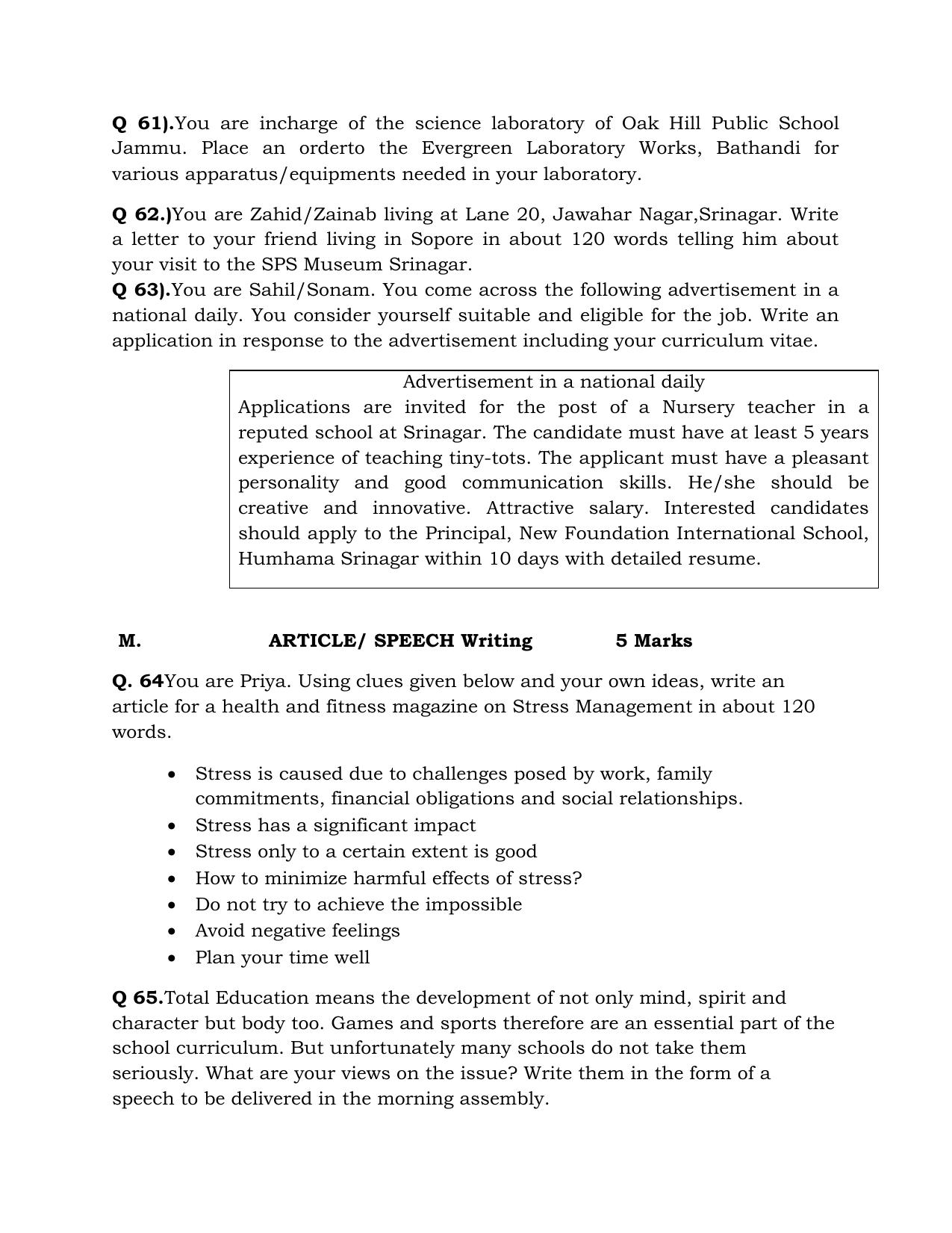 JKBOSE Class 10 English Question Bank - Page 23