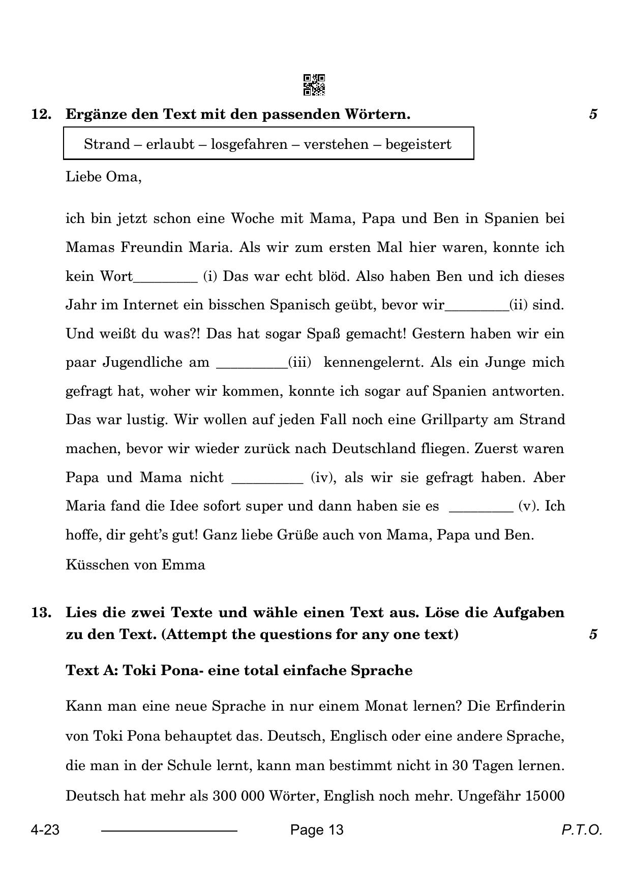 CBSE Class 10 German 2024 Question Paper - Page 13