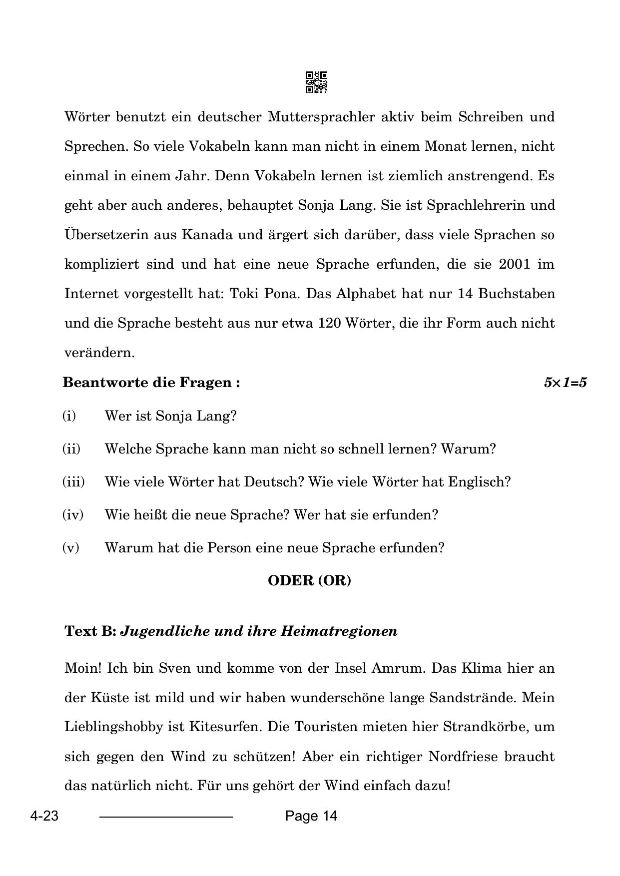 CBSE Class 10 German 2024 Question Paper - Page 14