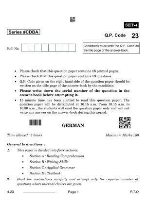 CBSE Class 10 German 2024 Question Paper
