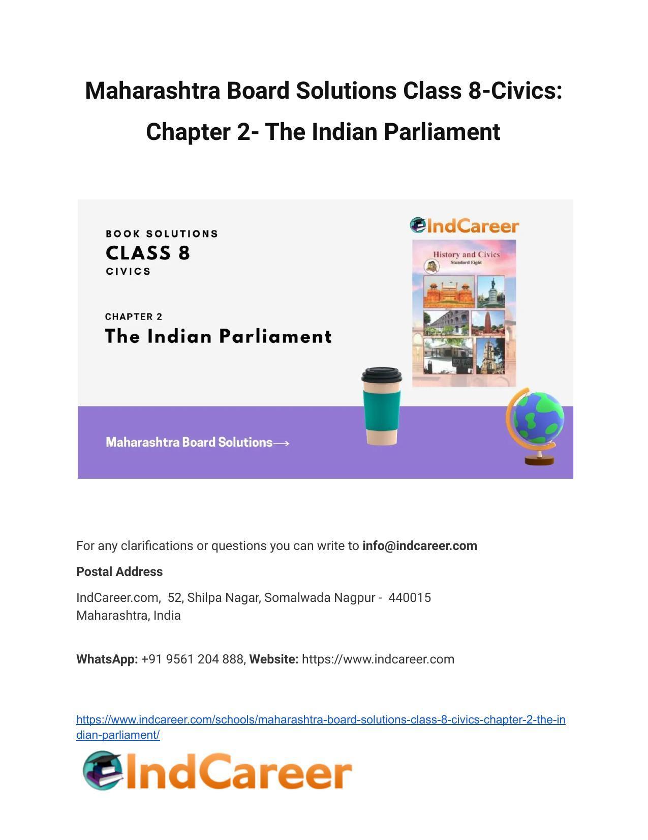 Maharashtra Board Solutions Class 8-Civics: Chapter 2- The Indian Parliament - Page 1