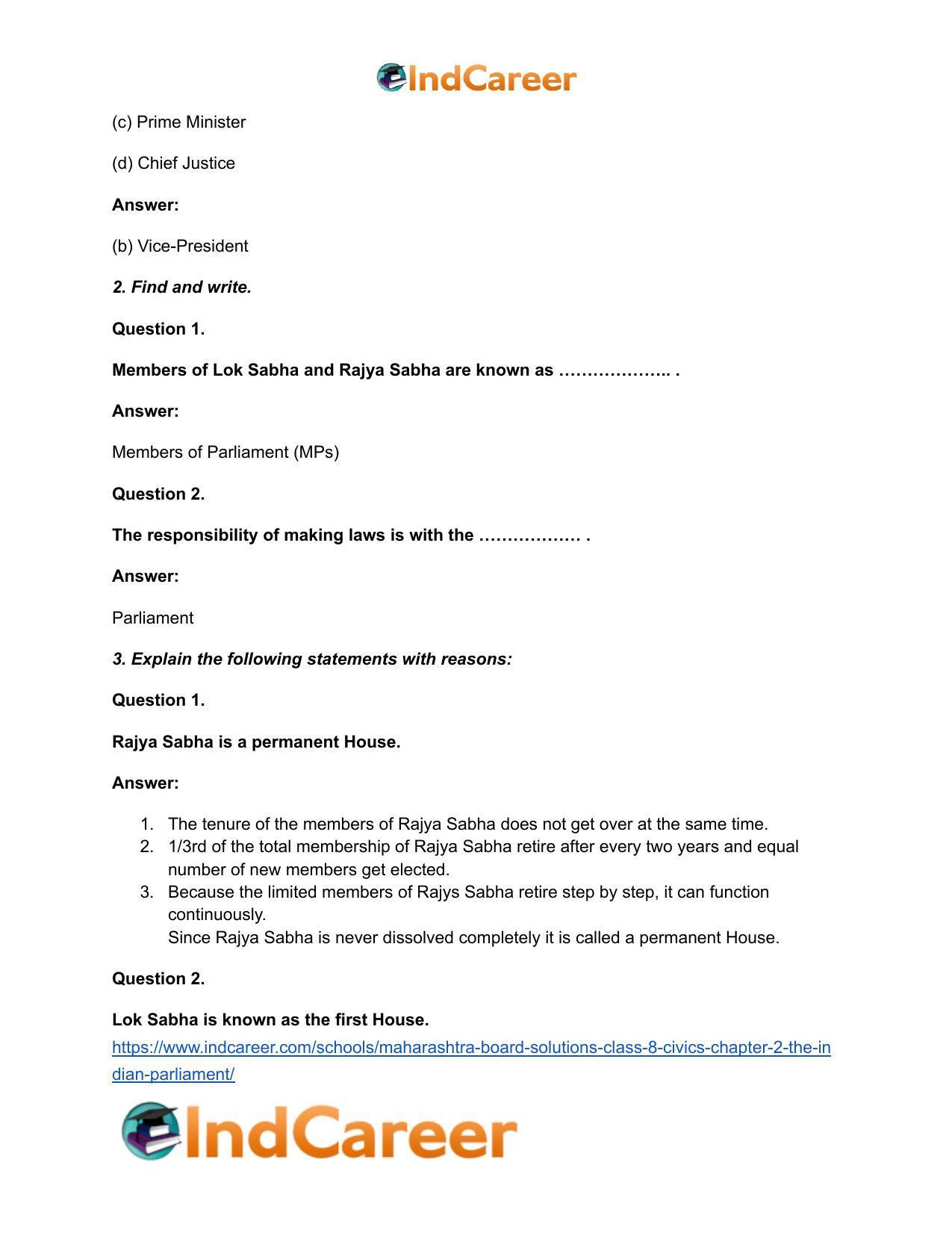 Maharashtra Board Solutions Class 8-Civics: Chapter 2- The Indian Parliament - Page 3