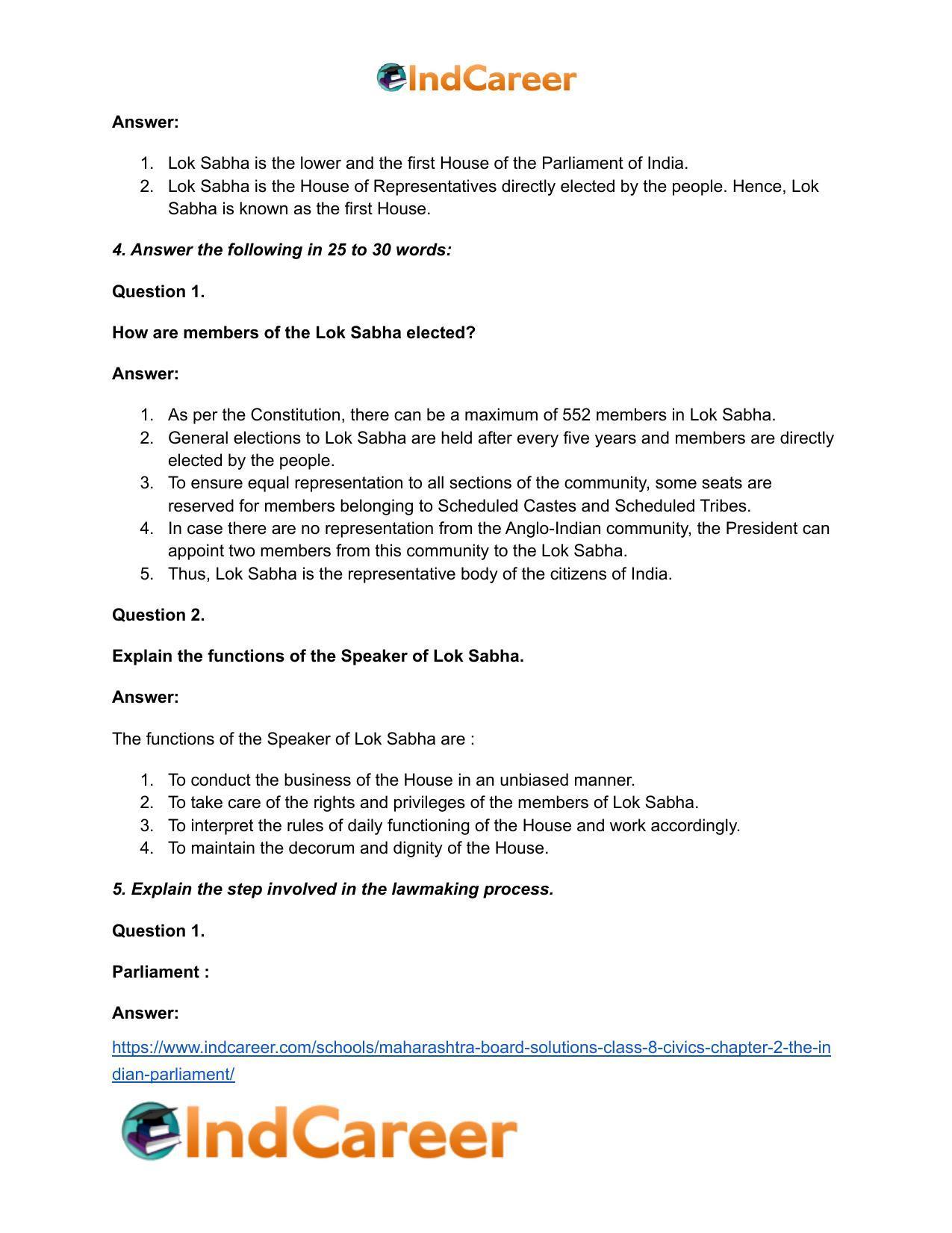 Maharashtra Board Solutions Class 8-Civics: Chapter 2- The Indian Parliament - Page 4