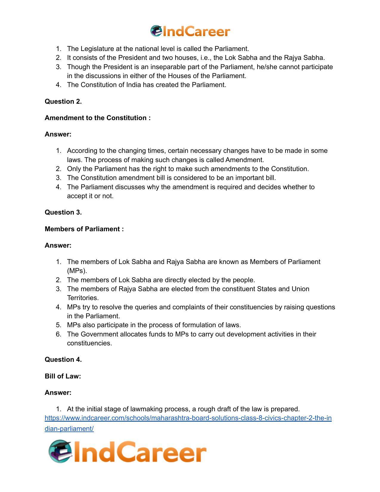 Maharashtra Board Solutions Class 8-Civics: Chapter 2- The Indian Parliament - Page 5
