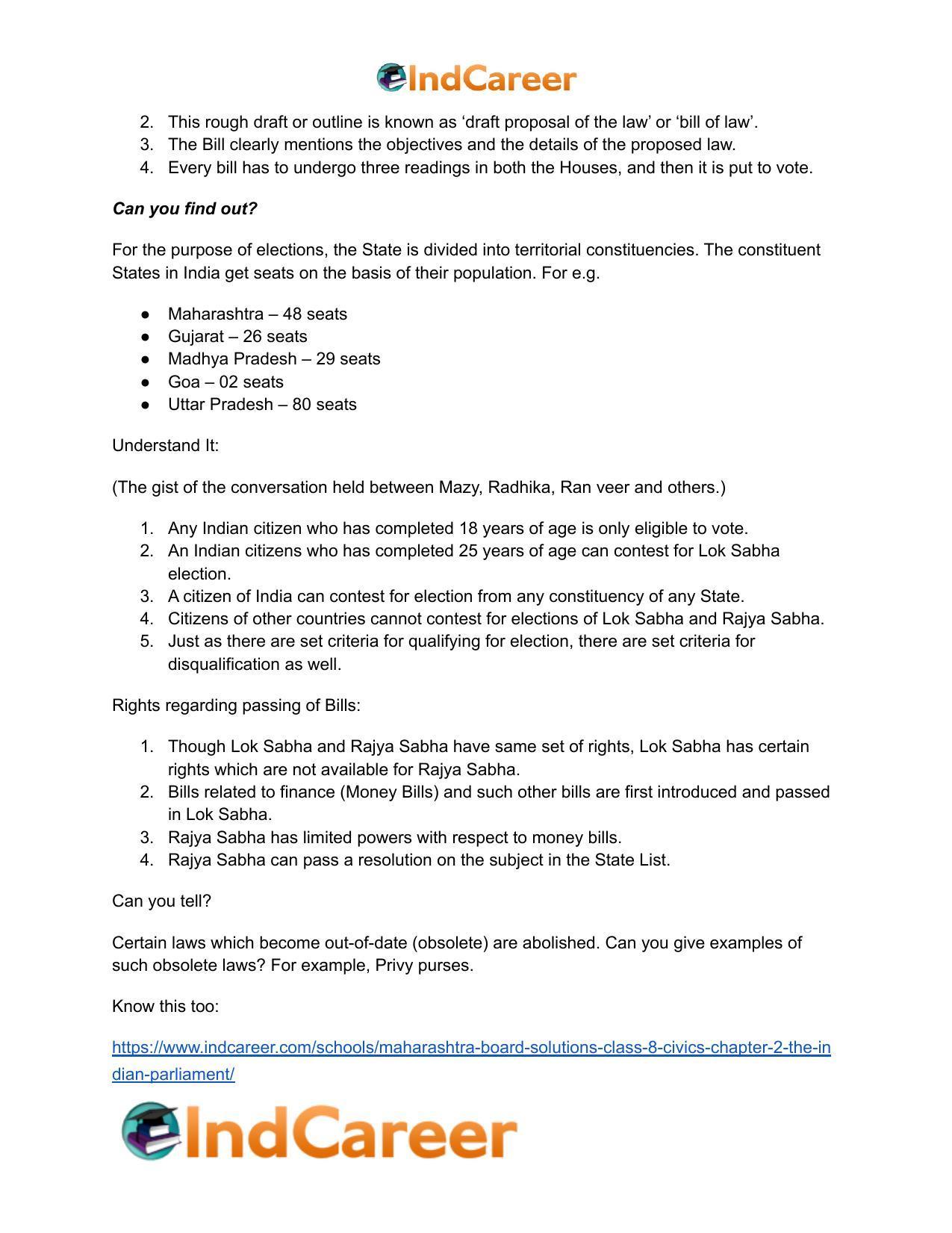 Maharashtra Board Solutions Class 8-Civics: Chapter 2- The Indian Parliament - Page 6
