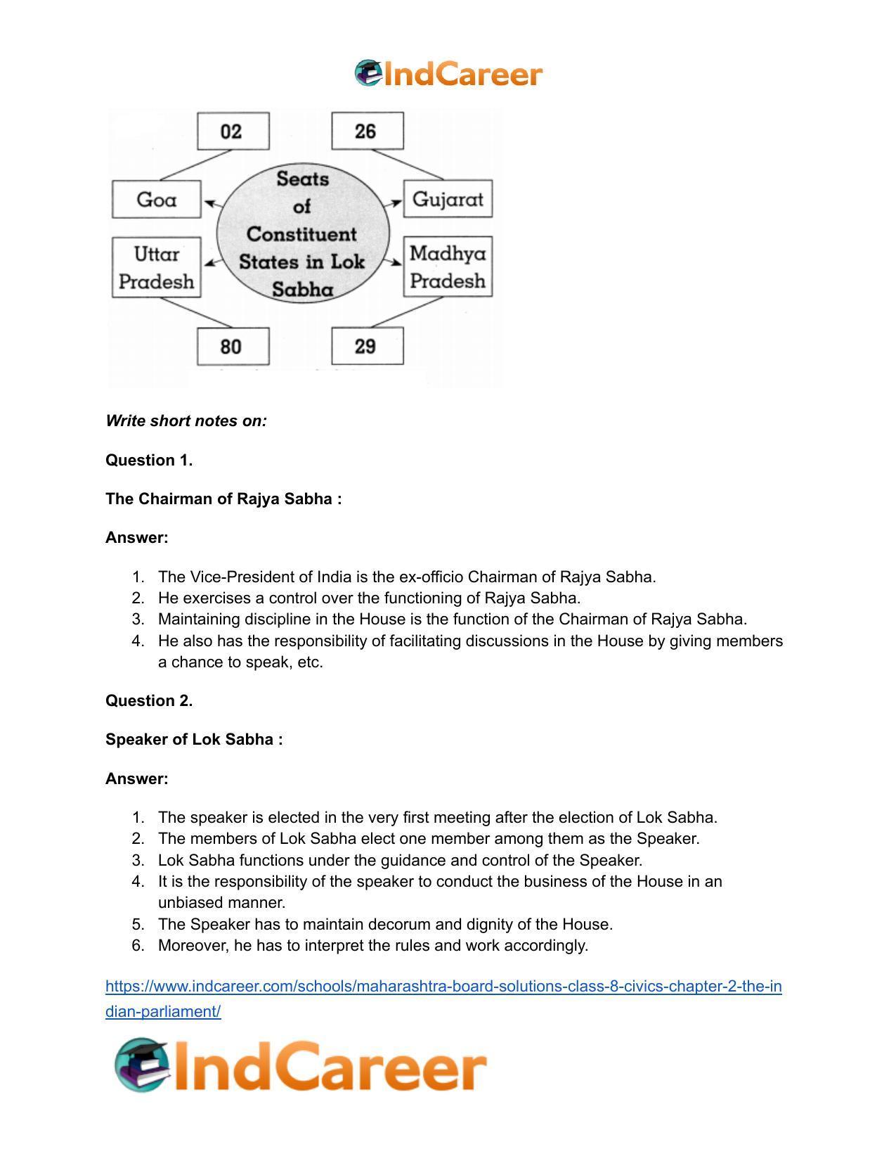 Maharashtra Board Solutions Class 8-Civics: Chapter 2- The Indian Parliament - Page 12
