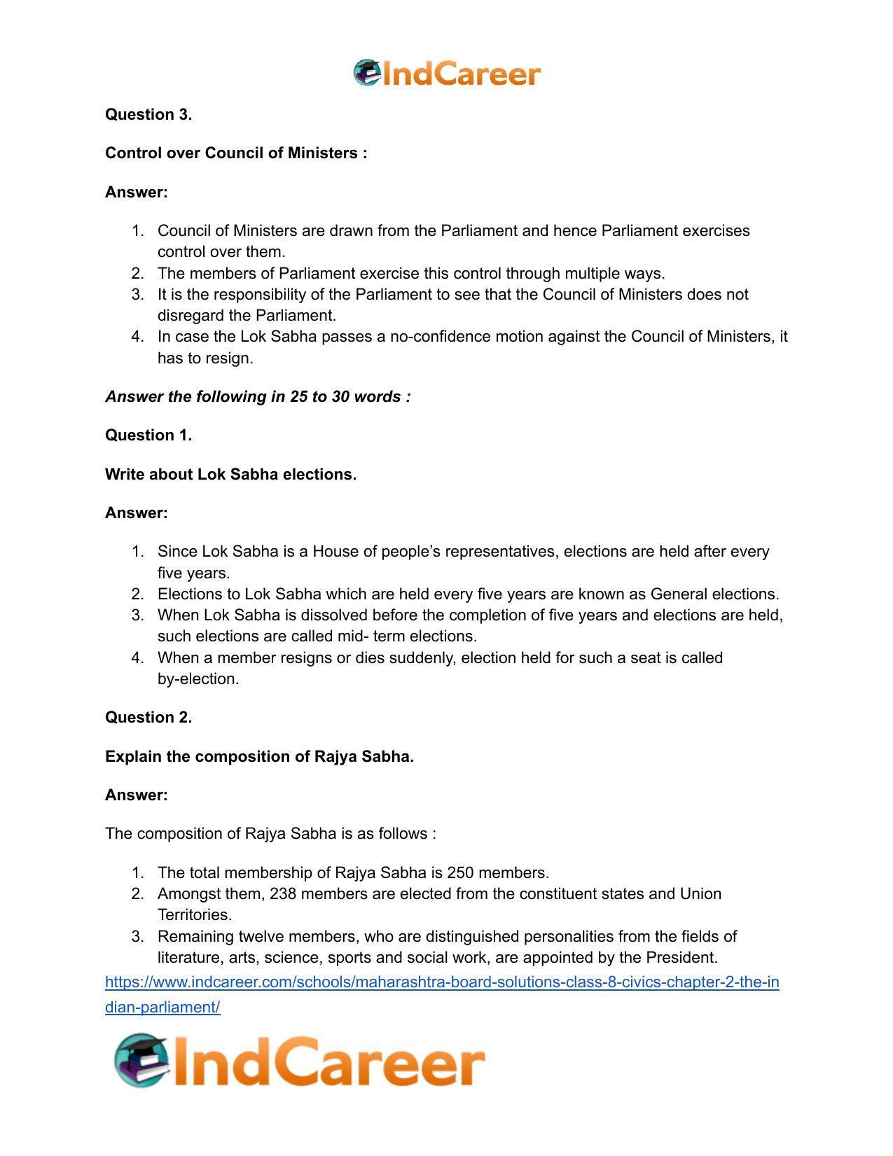 Maharashtra Board Solutions Class 8-Civics: Chapter 2- The Indian Parliament - Page 13
