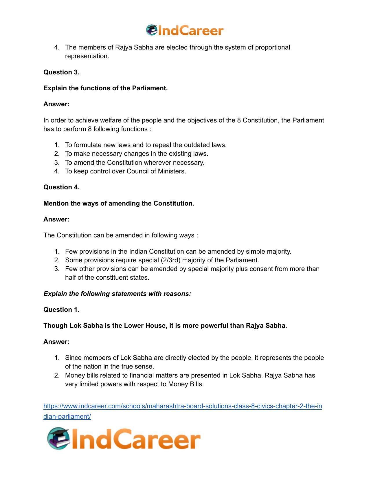 Maharashtra Board Solutions Class 8-Civics: Chapter 2- The Indian Parliament - Page 14