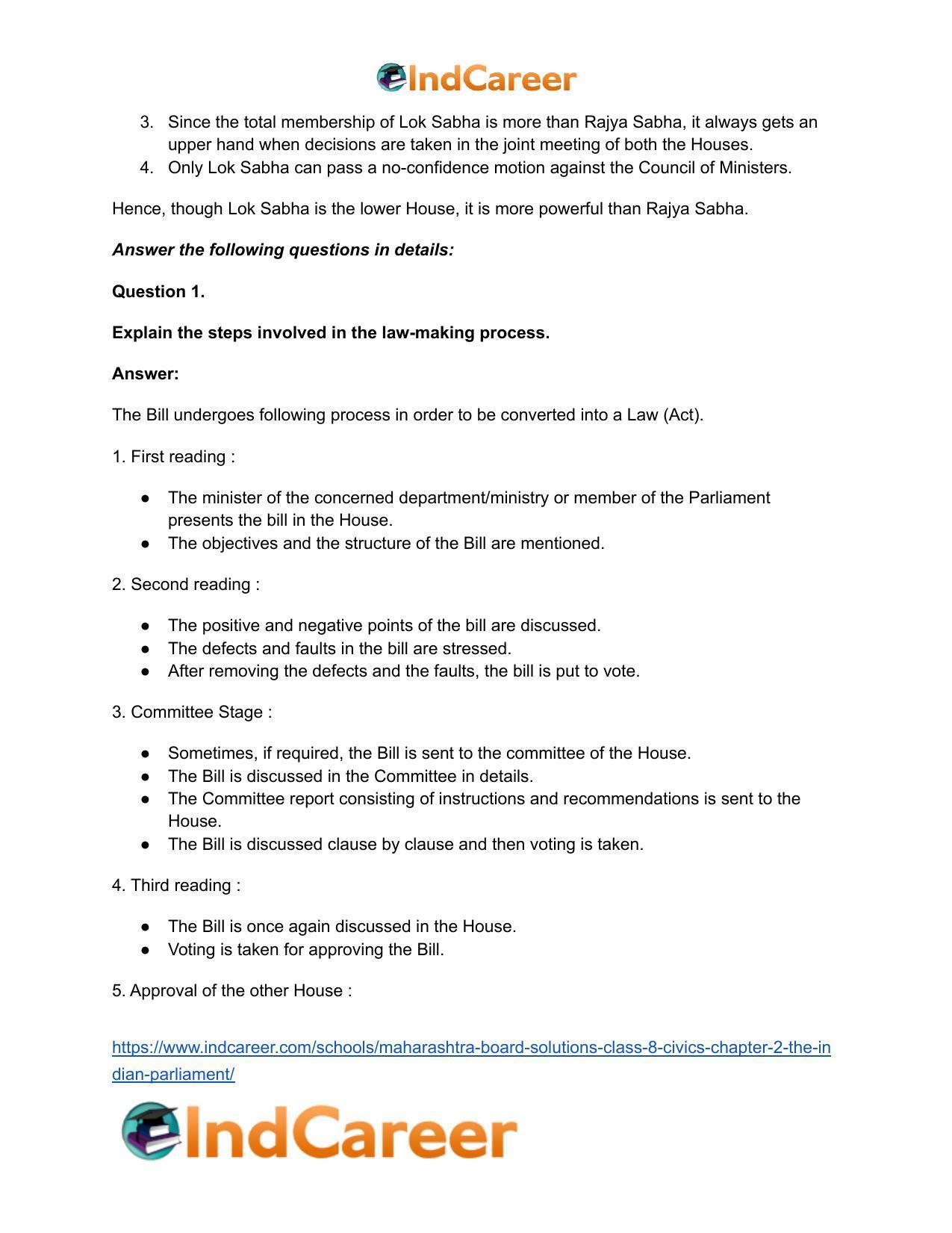 Maharashtra Board Solutions Class 8-Civics: Chapter 2- The Indian Parliament - Page 15