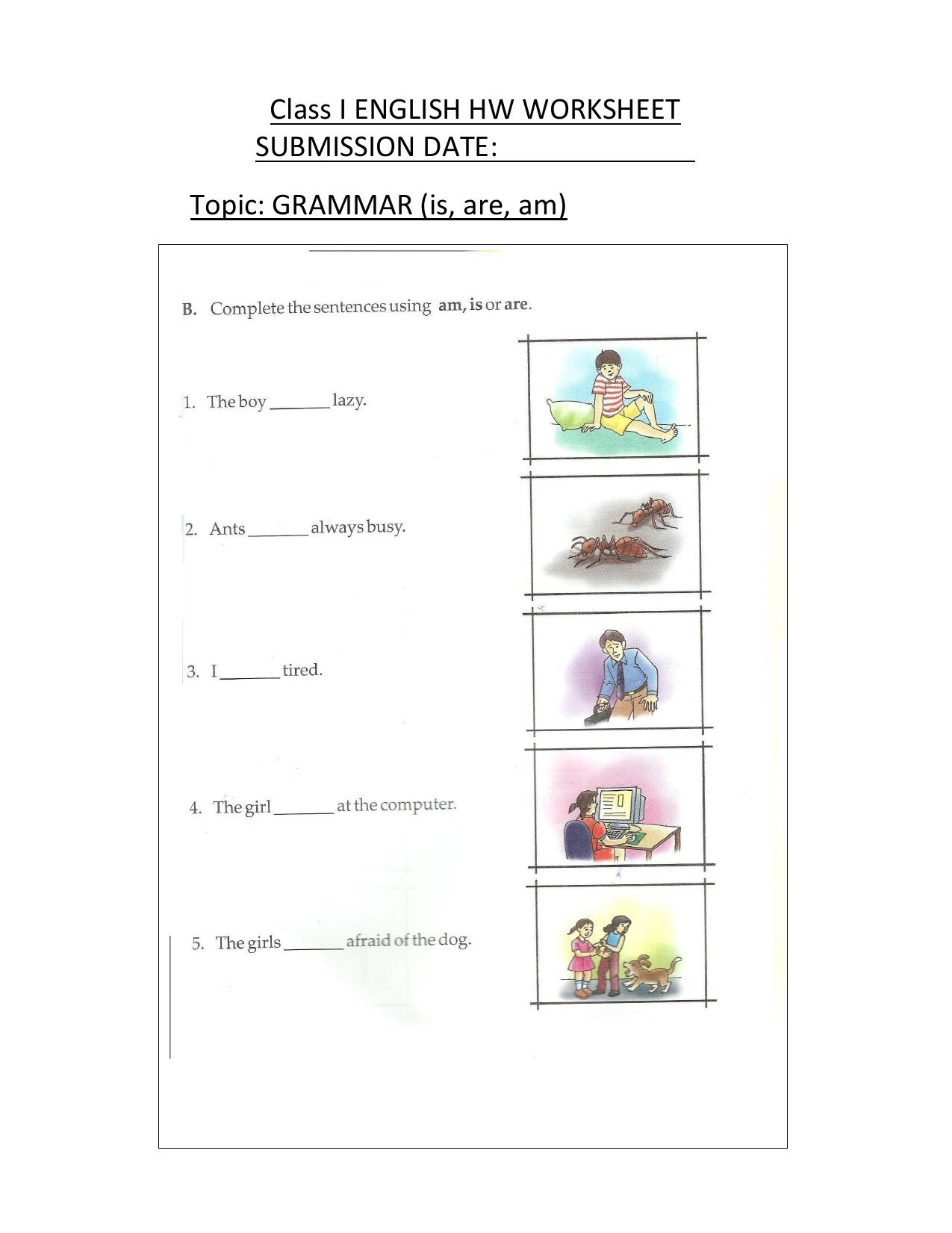 Worksheet for Class 1 English Assignment 47 Grammer - Page 1