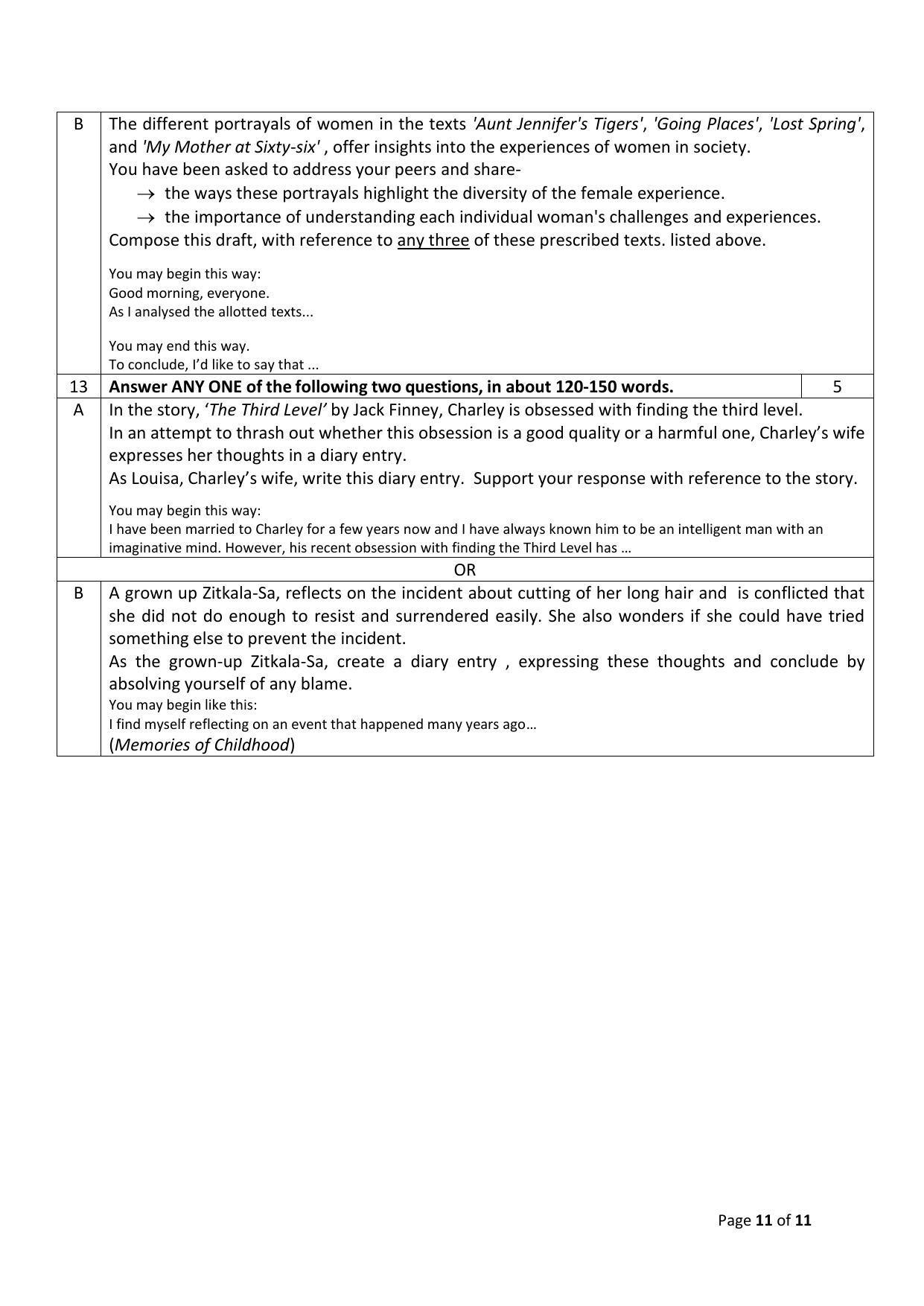 CBSE Class 12 English Core Sample Paper 2024 - Page 11