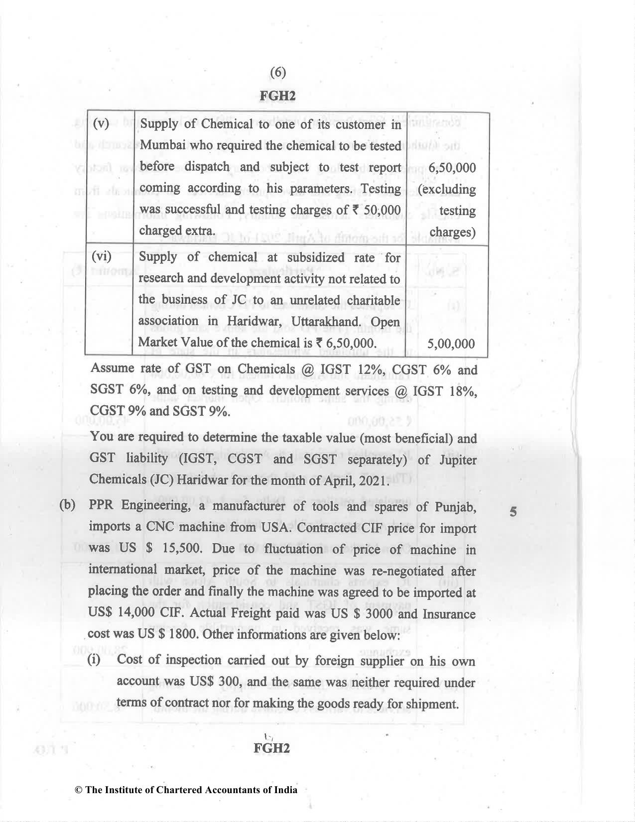 CA Final Dec 2021 Question Paper - Paper 8 – Indirect Tax Laws - Page 6
