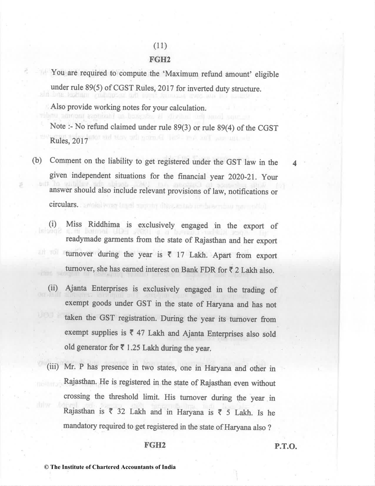 CA Final Dec 2021 Question Paper - Paper 8 – Indirect Tax Laws - Page 11